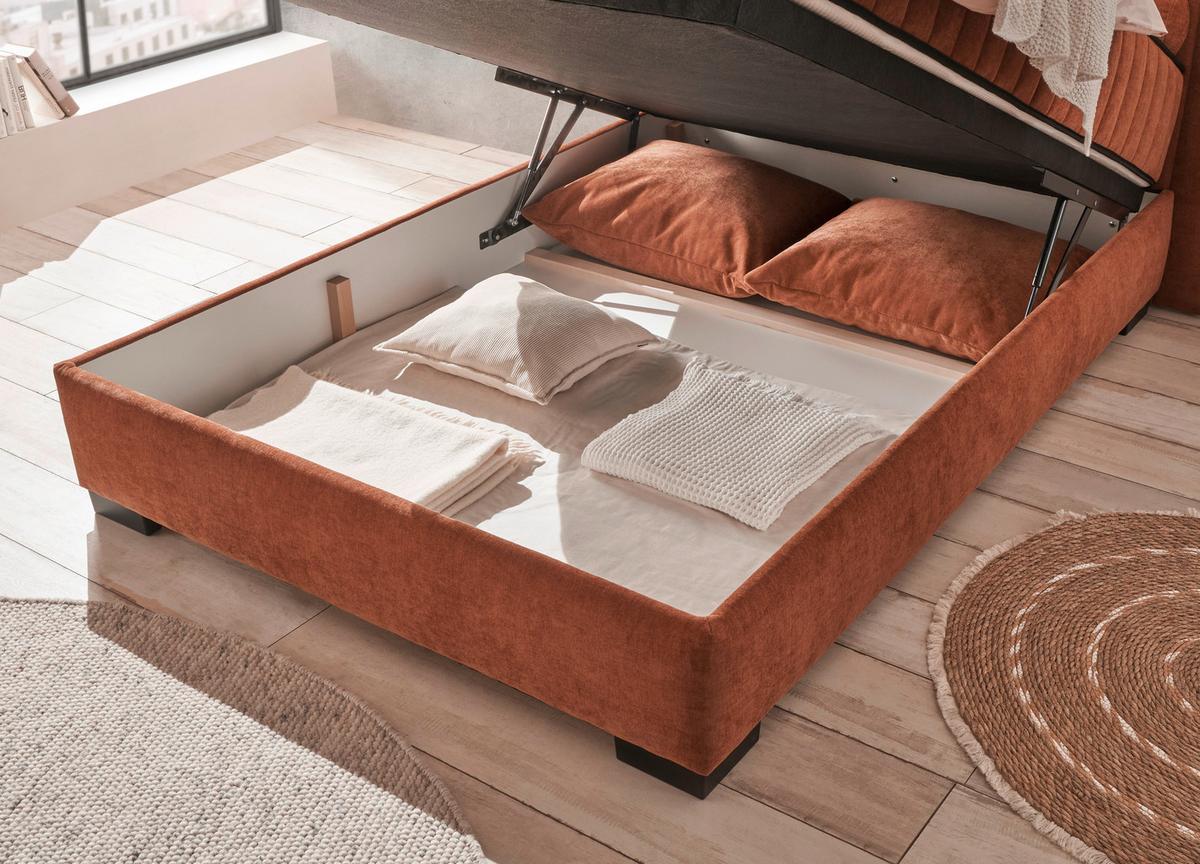 Boxbett Nagol C - Cognac/Schwarz, MODERN, Holzwerkstoff/Textil (140/200cm) - MID.YOU