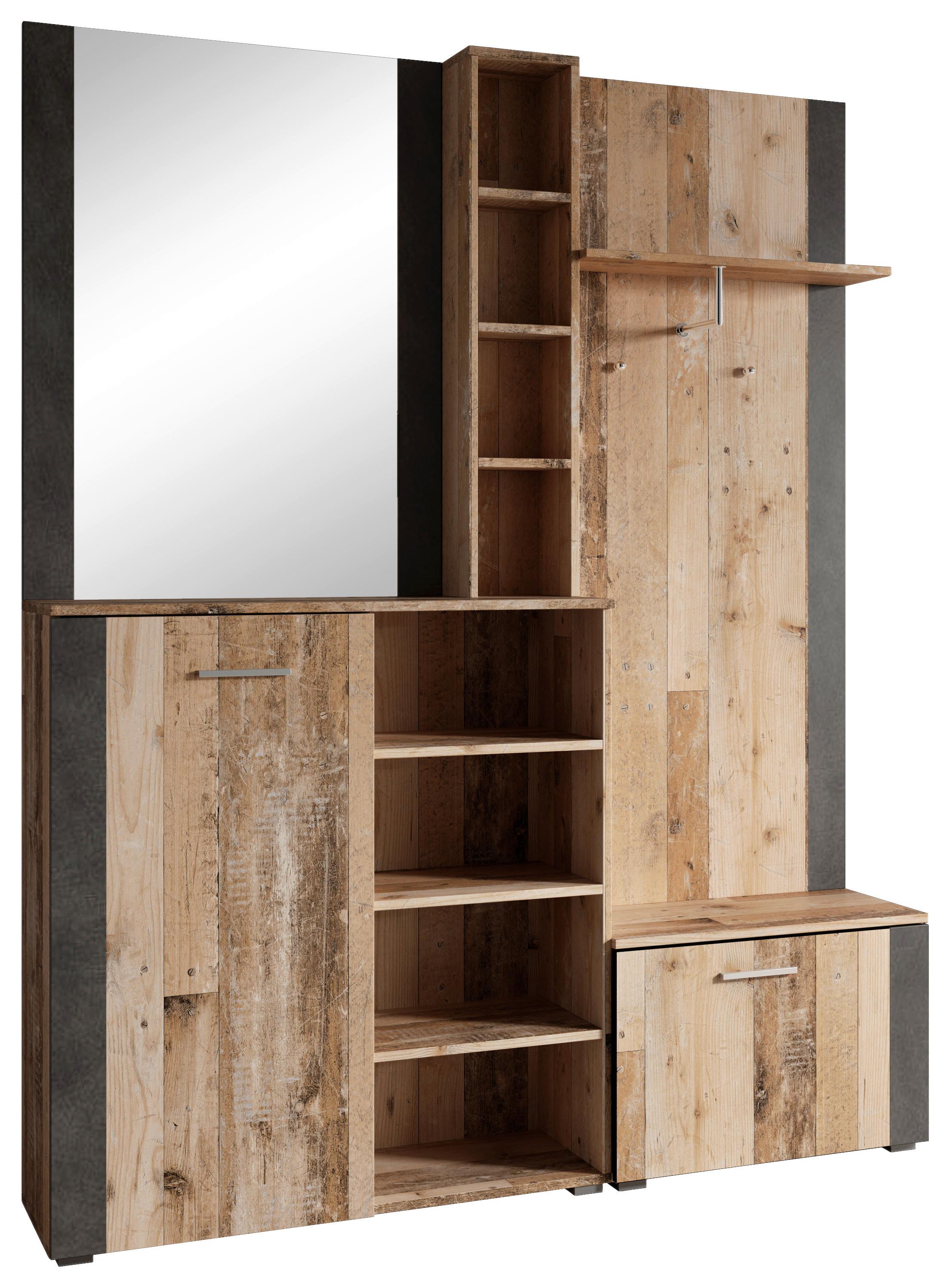 Garderobe Barry Old Wood / Anthrazit B 150 cm Mit Spiegel - Anthrazit/Naturfarben, Basics, Holzwerkstoff (150/190/32cm)