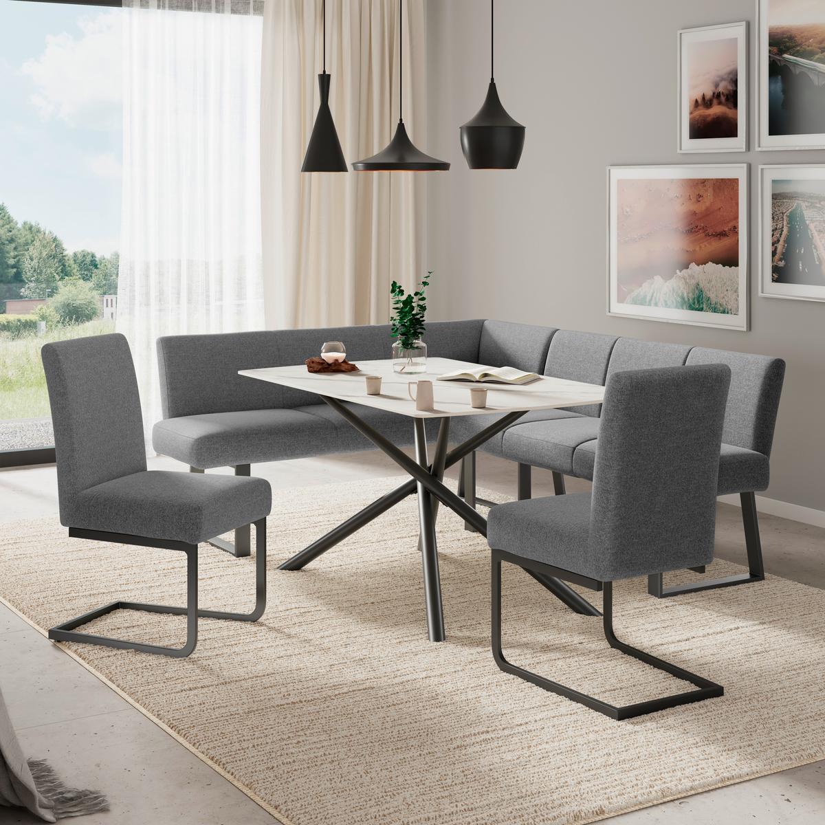 Eckbank Anthrazit/Metallbeine Terri 190x150cm - Anthrazit/Schwarz, MODERN, Textil/Metall (190/150cm) - MID.YOU