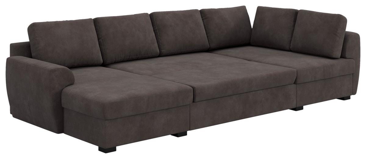 Wohnlandschaft m. Bettfunktion Mirkrofaser braun, B: 327cm - Schwarz/Braun, Trend, Textil (154/327/86cm) - MID.YOU