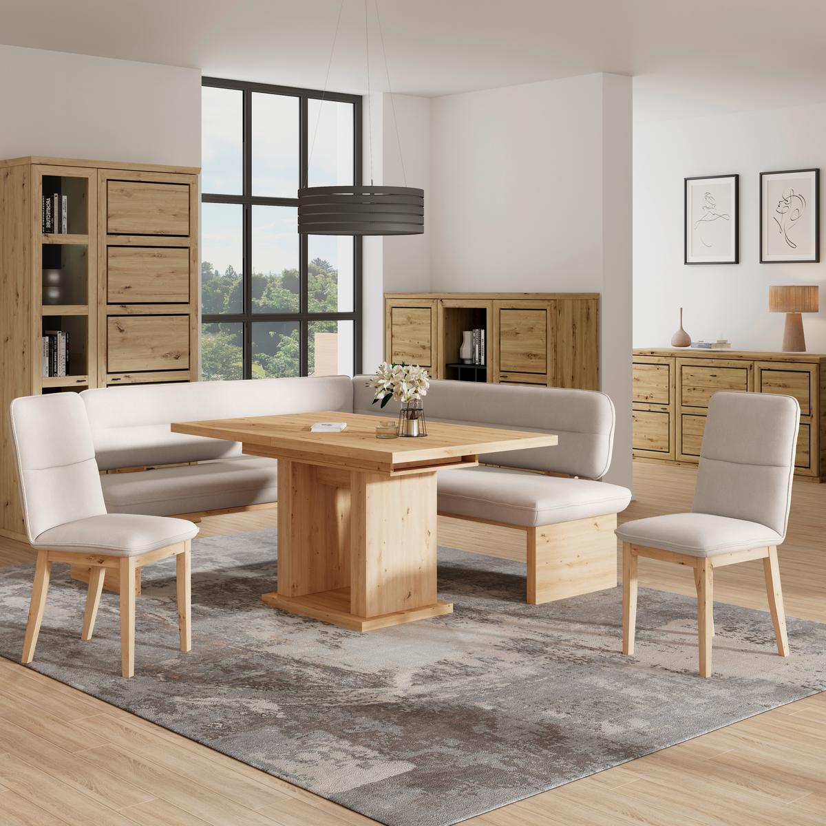 Eckbank Beluna Ii Webstoff Beige, B: 170cm - Eichefarben/Beige, KONVENTIONELL, Holz/Textil (170/192cm) - James Wood
