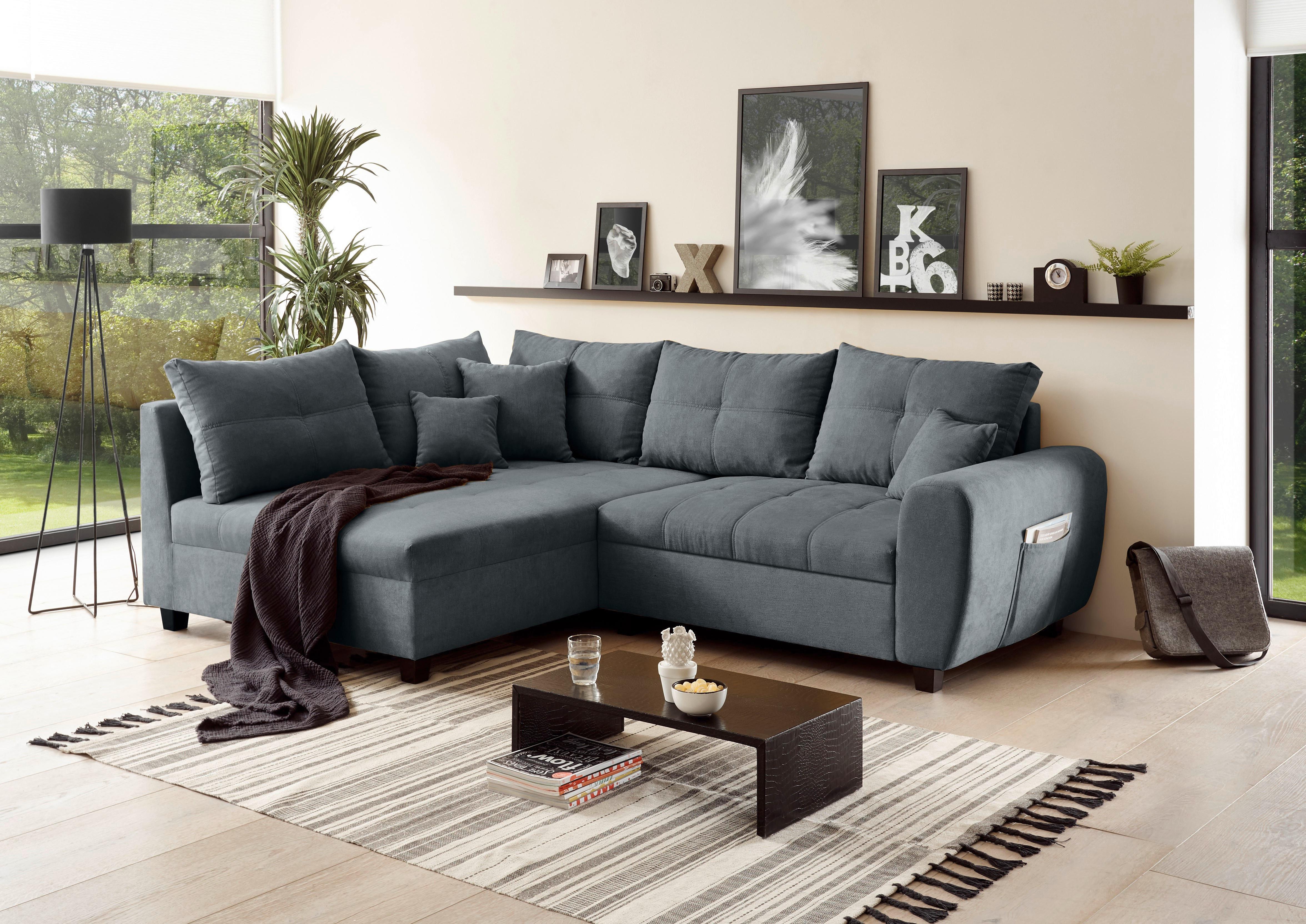 Ecksofa mit Schlaffunktion + Kissen Lea, Polyester-Nylon - Anthrazit, Basics, Textil (176/248cm) - MID.YOU