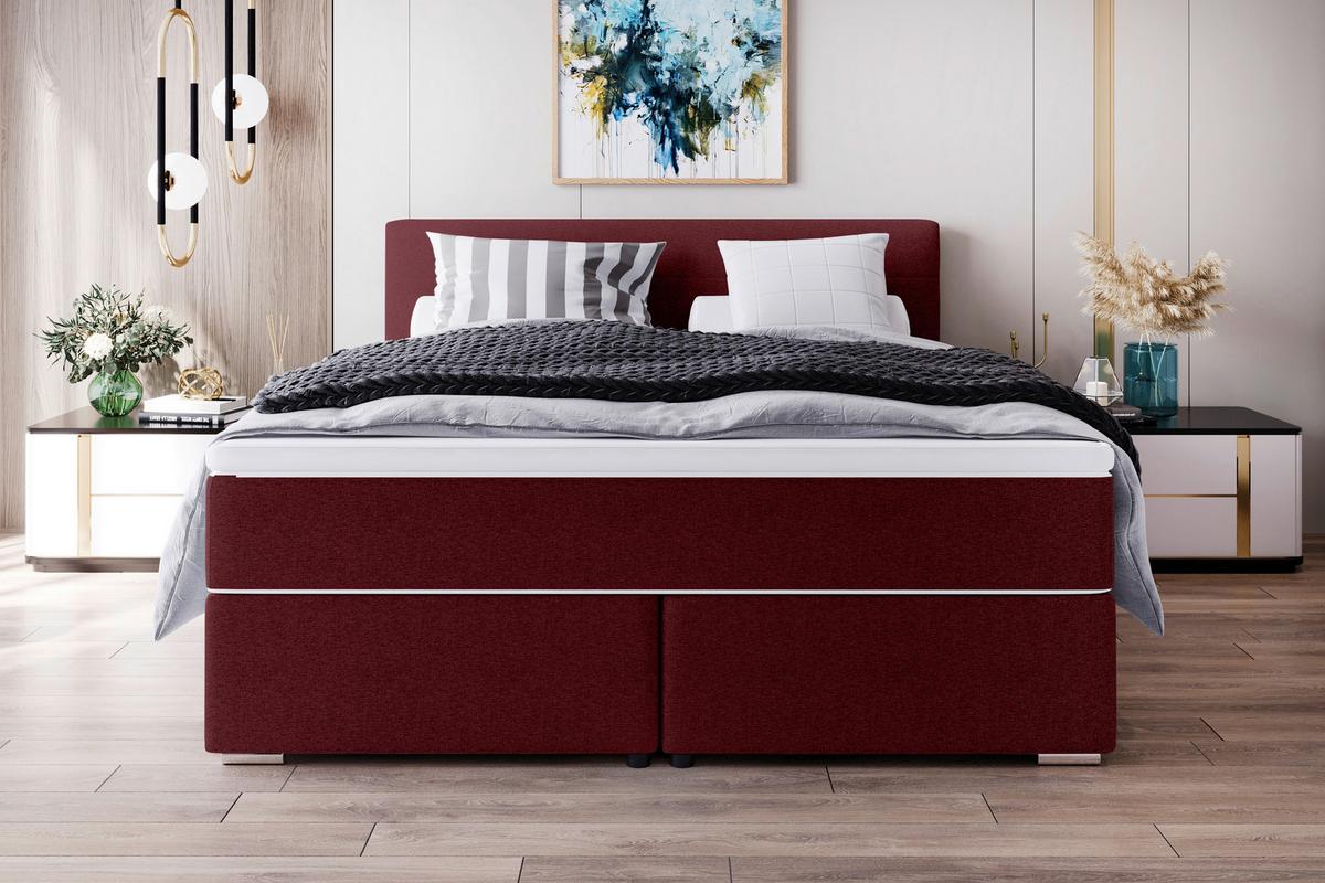 Boxspringbett Catania - Chromfarben/Weinrot, KONVENTIONELL, Textil (140/200cm)