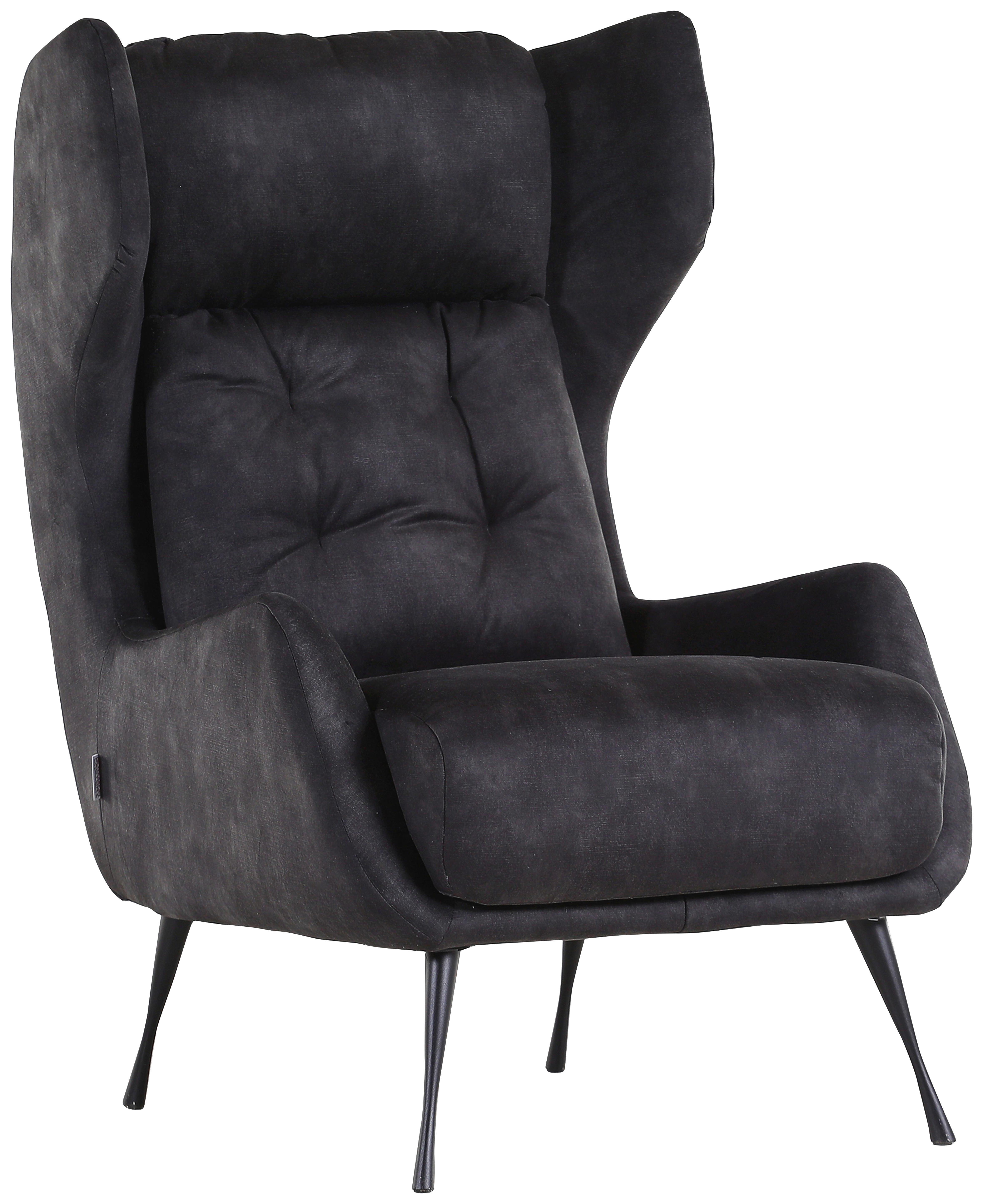 Kreslo Ušiak Anouk -Trend- - čierna/antracitová, Moderný, textil (75/111/46/83cm) - Premium Living