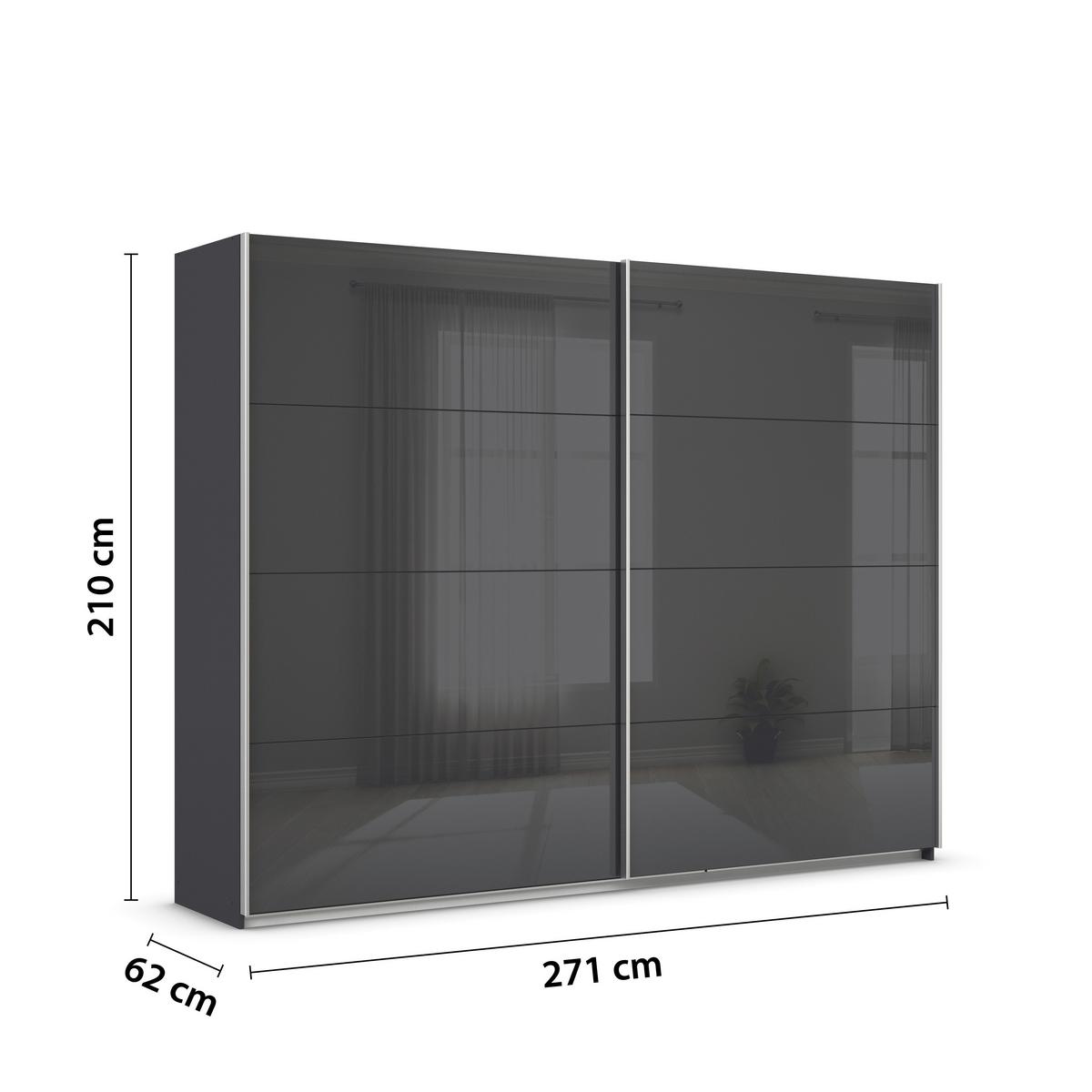 Tolóajtós Szekrény Feldkirch 271/210cm - magasfényű antracit/antracit, Modern, faalapú anyag/Üveg (271/210/62cm)