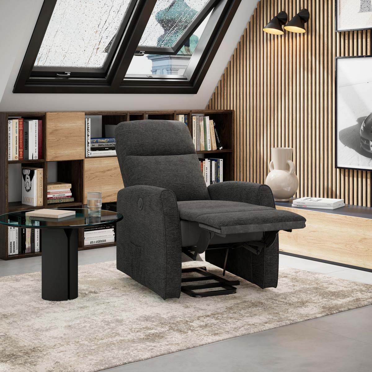 Fernsehsessel Athen dunkelgrau, B: 67,5 cm - Dunkelgrau, MODERN, Holz/Textil (67.5/107/88.5cm)