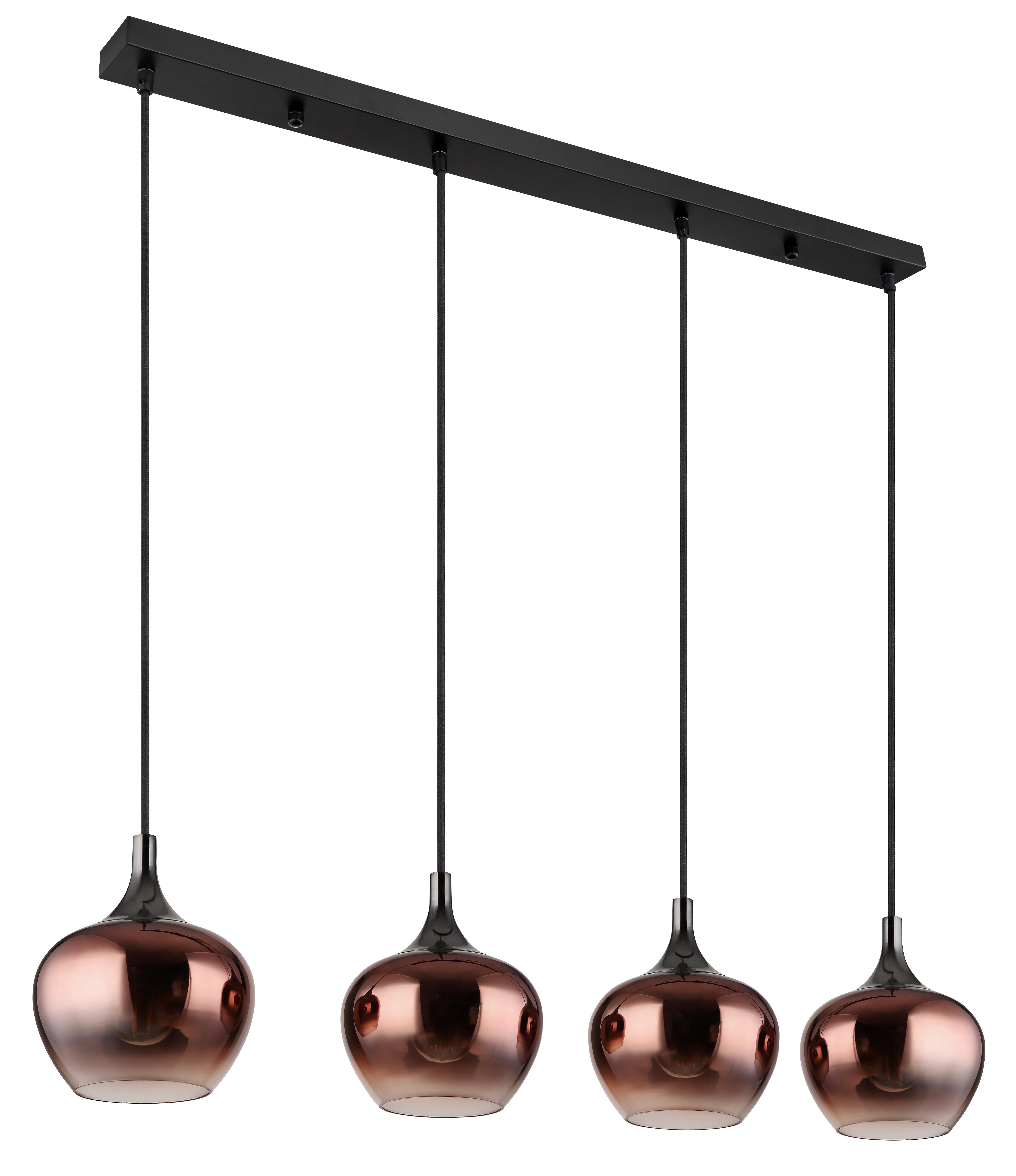 Hängeleuchte Exkl. 4xe27, 40w - Klar/Schwarzchrom, Design, Glas/Textil (100/18/120cm) - Globo