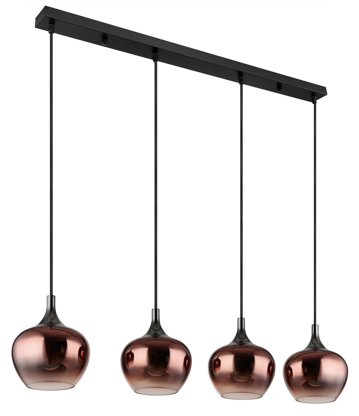 Hängeleuchte Exkl. 4xe27, 40w - Klar/Schwarzchrom, Design, Glas/Textil (100/18/120cm) - Globo