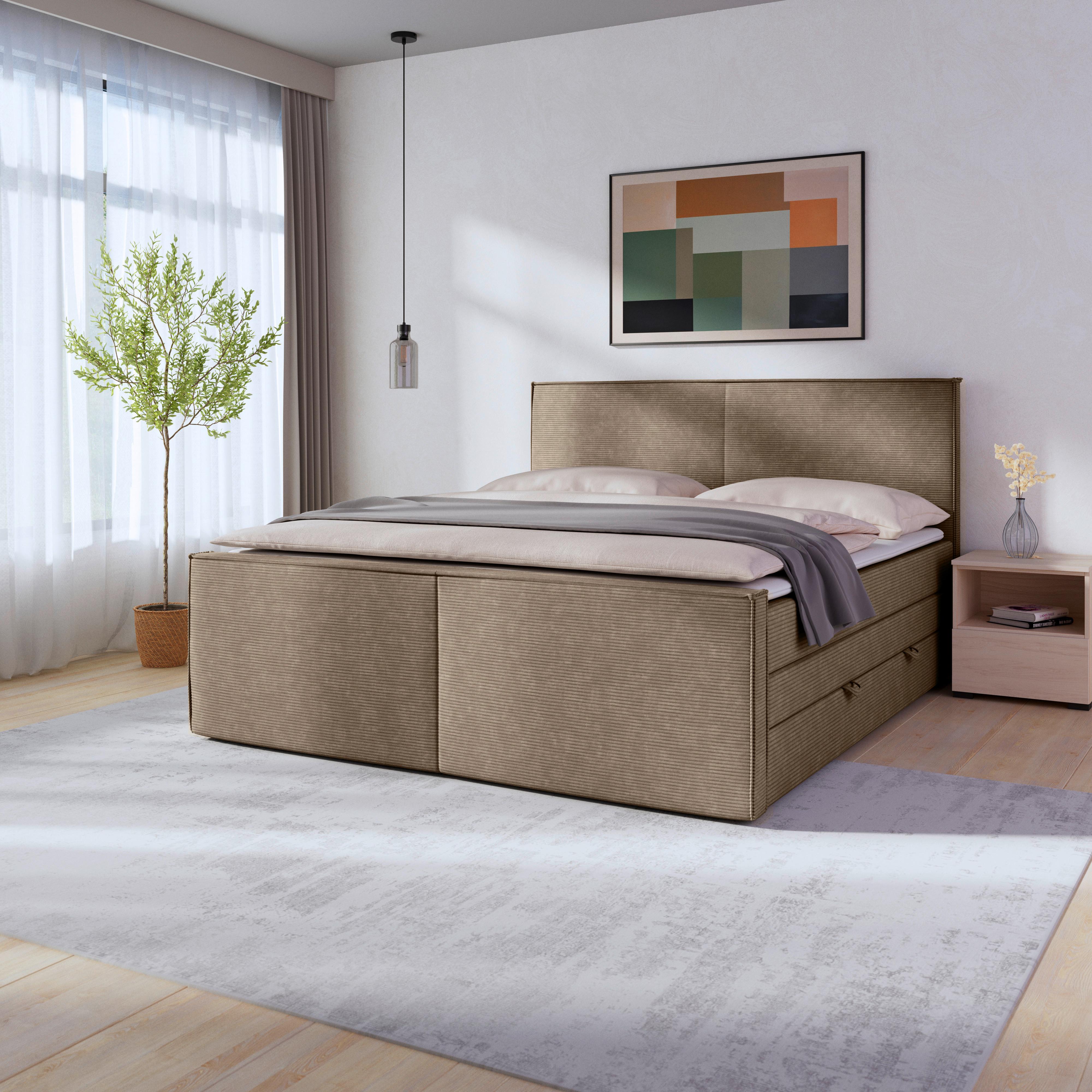 Boxspringbett mit Bettkasten Algier 180x200 cm Naturfarben - Schwarz/Naturfarben, MODERN, Karton/Holz (180/200cm) - MID.YOU