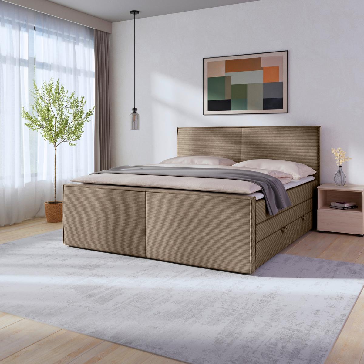 Boxspringbett Mit Bettkasten Algier 180x200 Cm Naturfarben - Schwarz/Naturfarben, MODERN, Karton/Holz (180/200cm) - MID.YOU