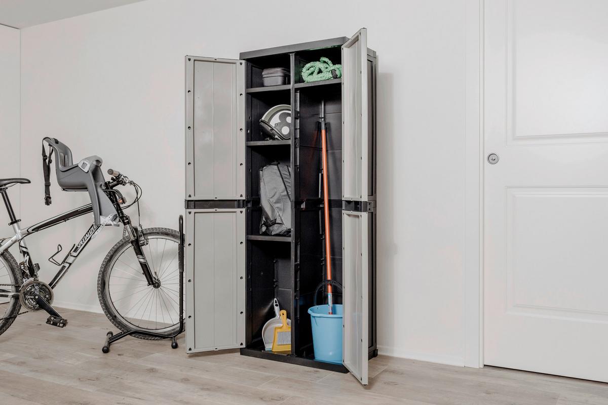 Geräteschrank Groß Hellgrau/Schwarz - Hellgrau/Schwarz, Basics, Kunststoff (65/165/37cm)