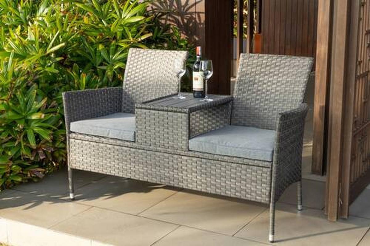 Gartenbank Polyrattan 2-Sitzer Pescara Grau mit Kissen - Grau, MODERN, Kunststoff/Textil (143/87/64.5cm) - Luca Bessoni