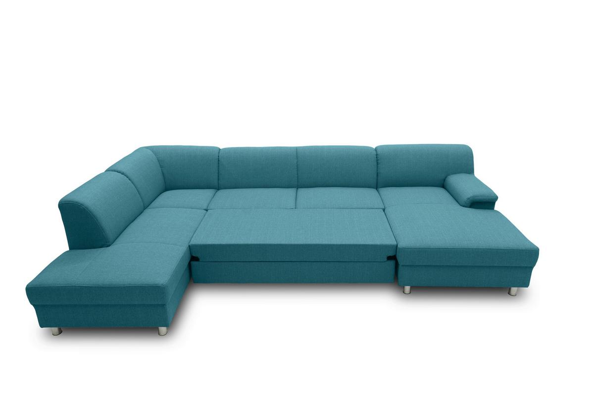 Wohnlandschaft Jamie Mit Schlaffunktion Petrol - Chromfarben/Petrol, KONVENTIONELL, Textil (195/308/150cm) - MID.YOU