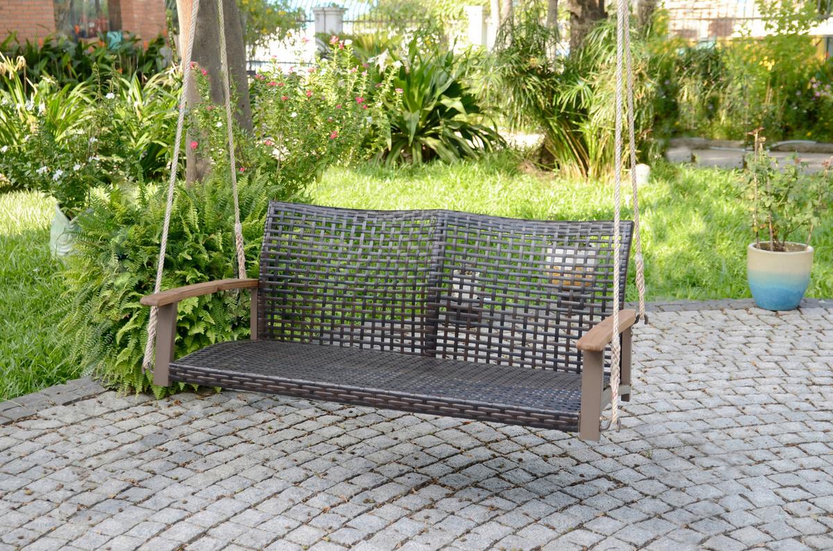 Gartenbank Echtholz/stahl Hängend 2-Sitzer Cuneo - Braun/Grau, Basics, Holz/Kunststoff (120/79/57cm) - Gardenson