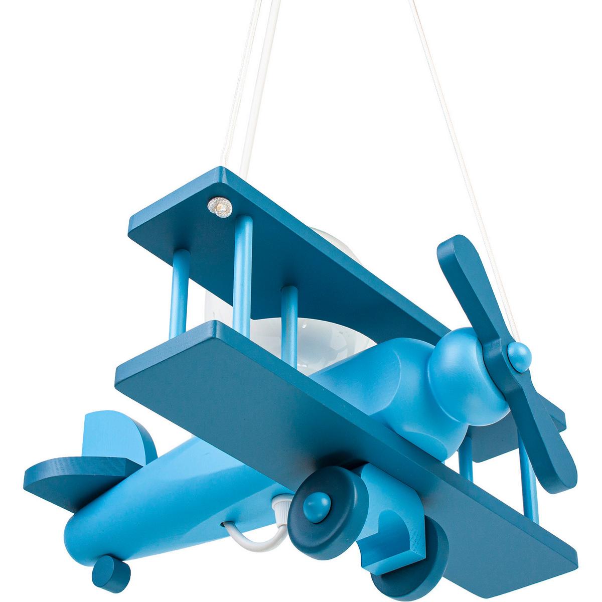 Kinderhängeleuchte Flugzeug H: 75 cm 1-Flammig - Blau, KONVENTIONELL, Holz (29/31/75cm)