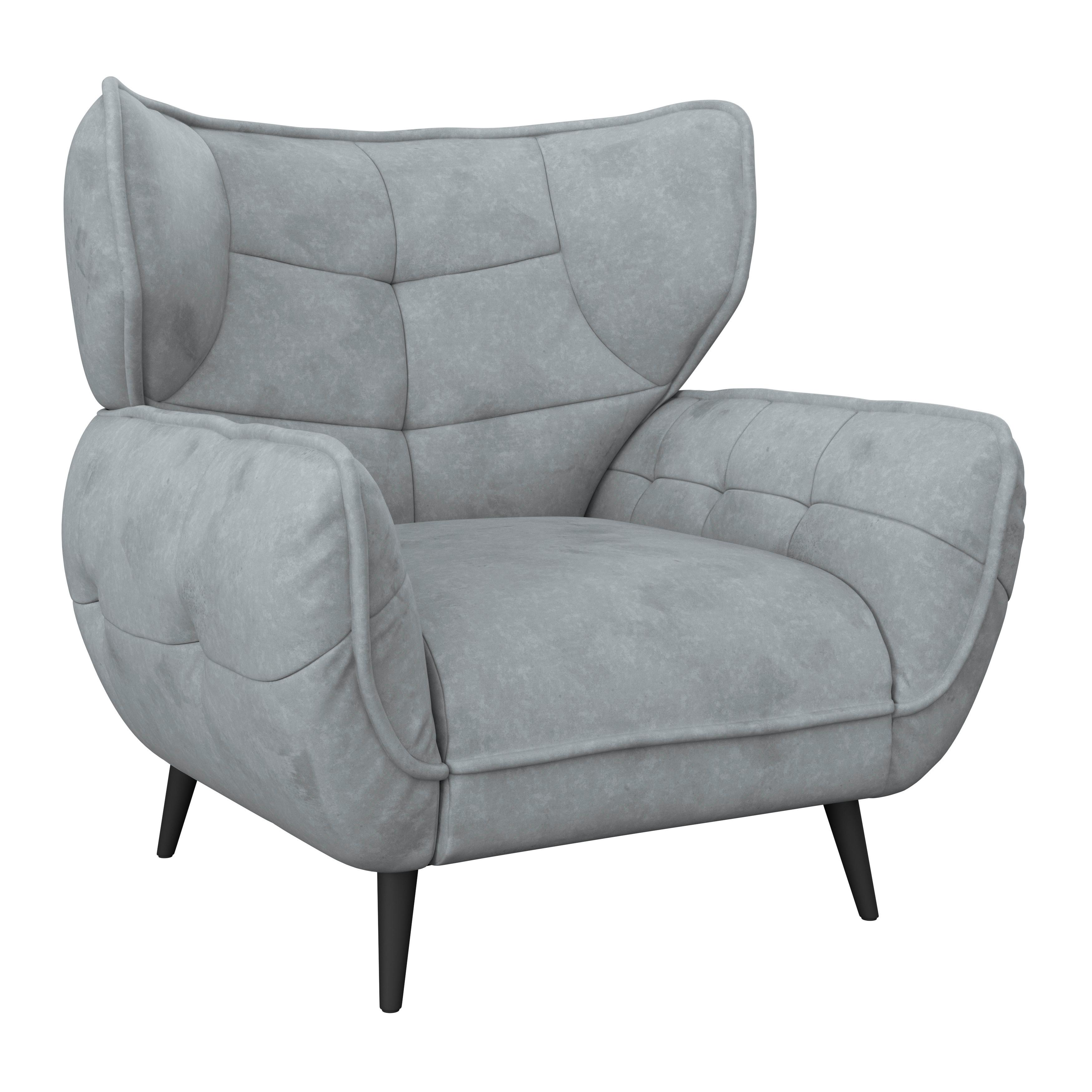Kreslo ušiak PESCARA, sivá - čierna/sivá, Modern, textil (103/105/98cm)