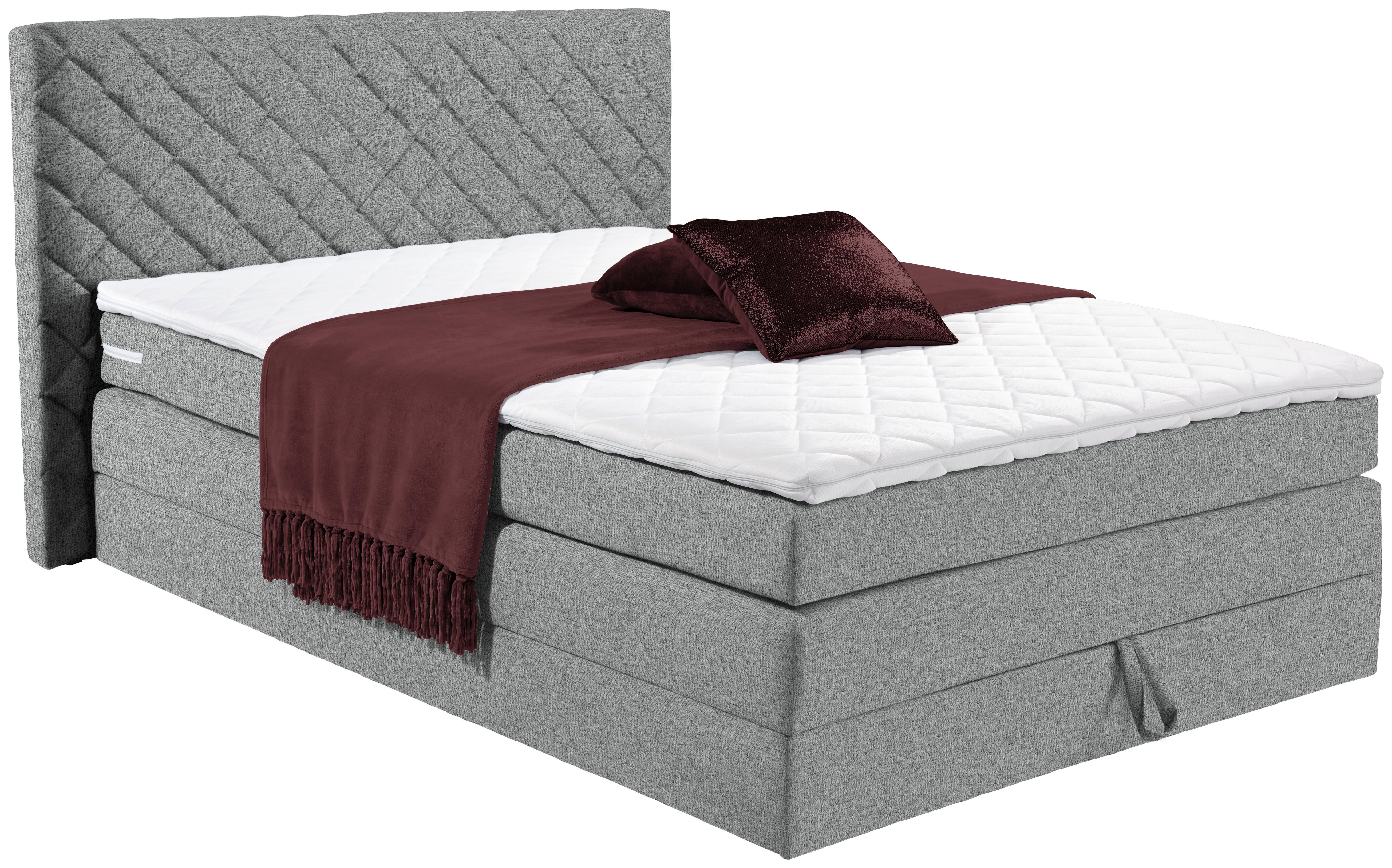 Boxspringbett Allegra 140x200 Hellgrau - Hellgrau/Schwarz, KONVENTIONELL, Holz/Holzwerkstoff (140/200cm)