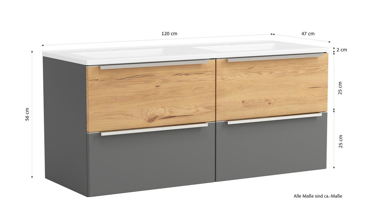 WASCHTISCHKOMBI Verona Grau/Wildeiche B: 120cm - Wildeiche/Weiß, Trend, Holzwerkstoff/Stein (120/54/47cm) - Held