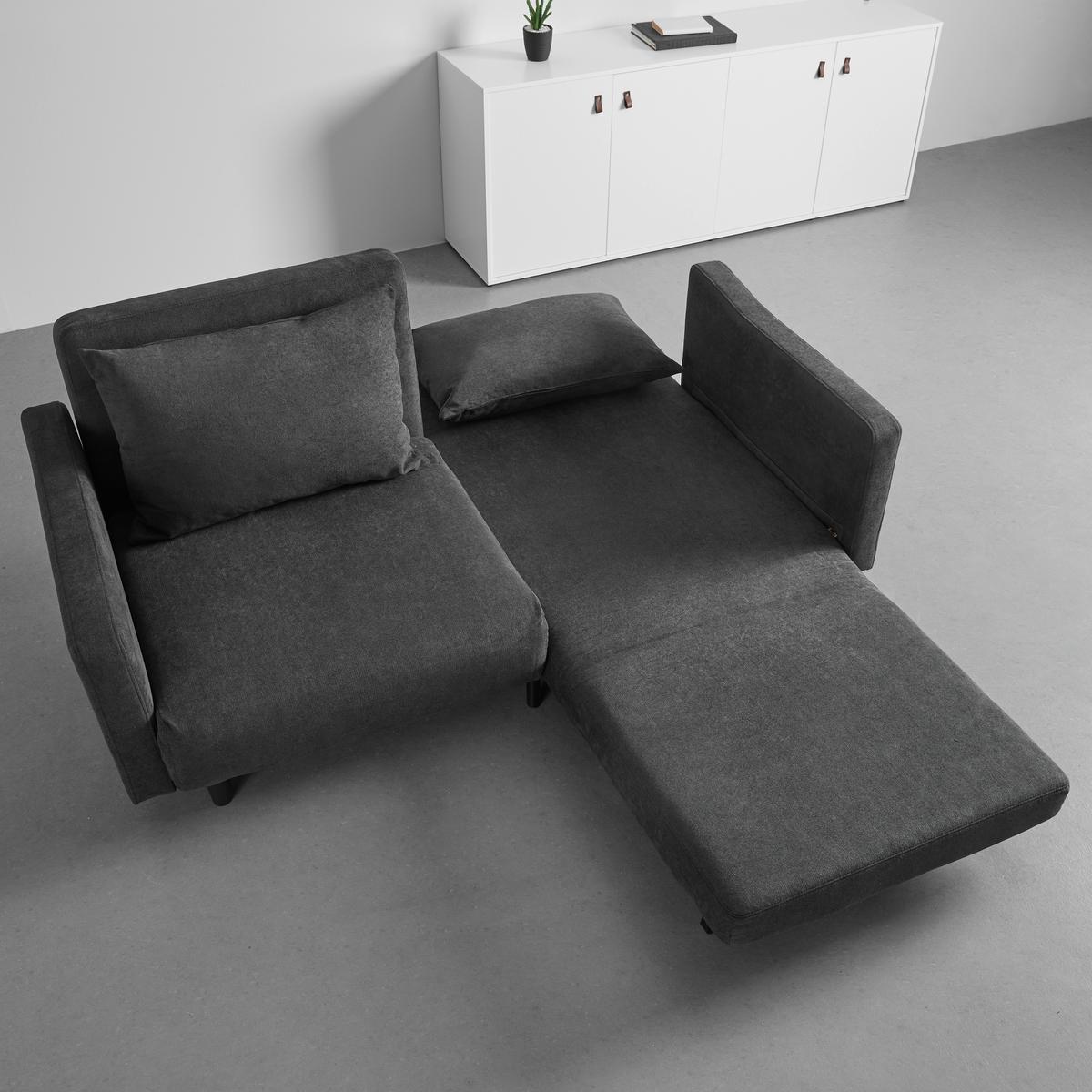 Malá rozkladacia pohovka SANDRO tmavosivá - čierna/tmavosivá, Modern, drevo/textil (175/76/89cm) - Bessagi Home