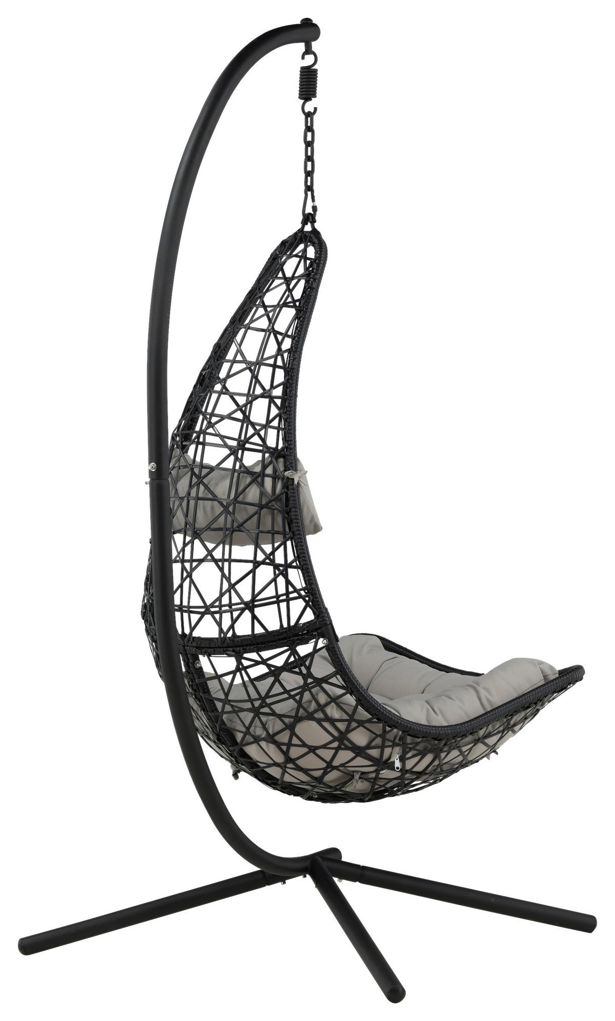 Hängesessel +gestell Edinburgh Mit Sitz- Und Rückenkissen - Schwarz/Grau, KONVENTIONELL, Kunststoff (132/205/130cm) - Gardenson