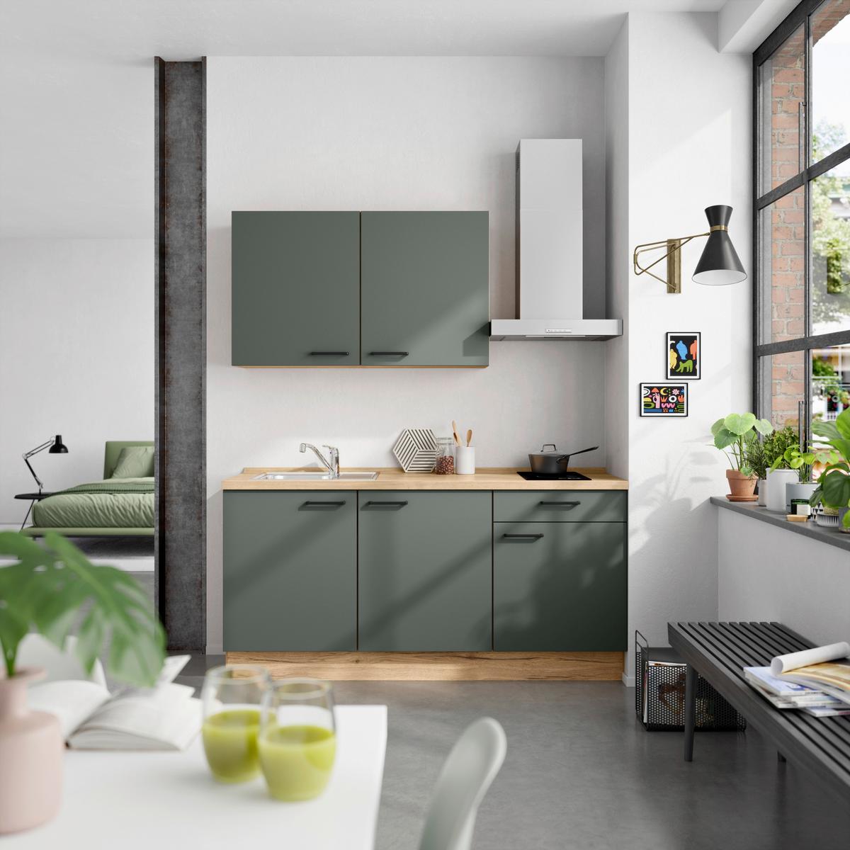 Küchenleerblock Easytouch Low-Line, L1 Rechts - Dunkelgrün/Eichefarben, MODERN, Holzwerkstoff (180cm) - Nobilia