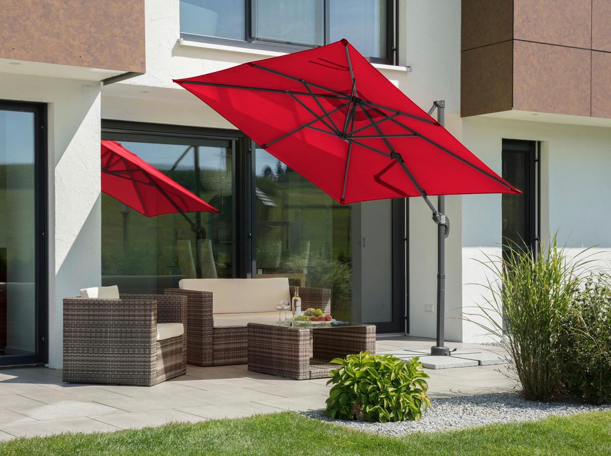 Ampelschirm Rhodos Junior BxHxT: 300x239x230 cm Rot - Anthrazit/Rot, Basics, Textil/Metall (300/239/230cm) - Schneider