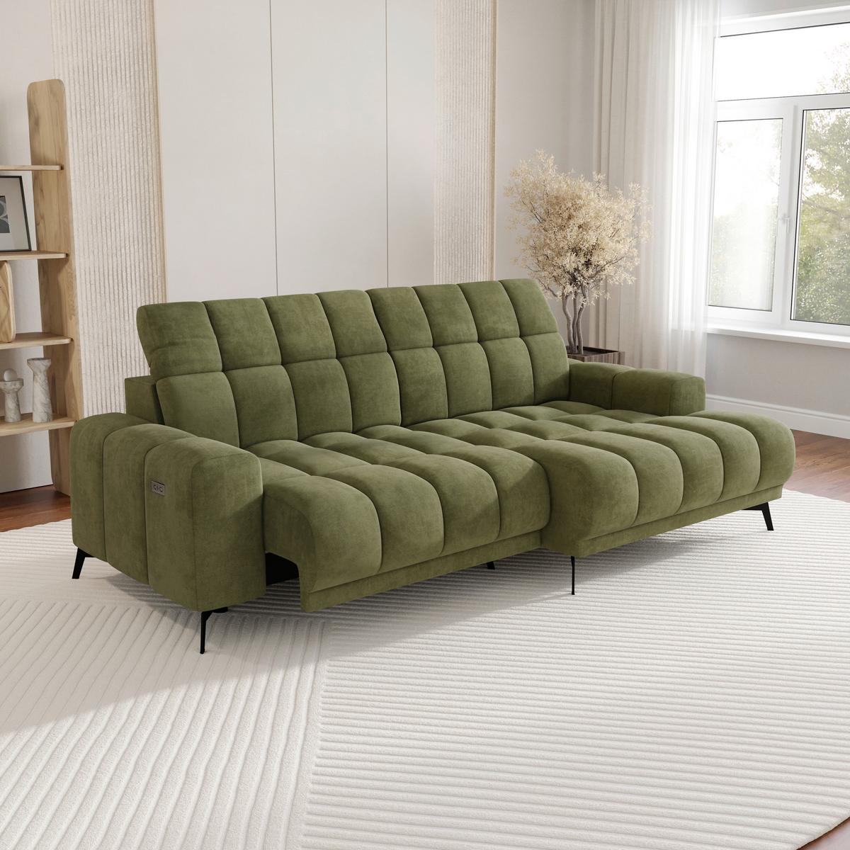 Rohová sedačka LAYA, pravá, olivově zelená tkanina MEMPHIS - olivově zelená, Moderní, textil (250/155cm) - Premium Living