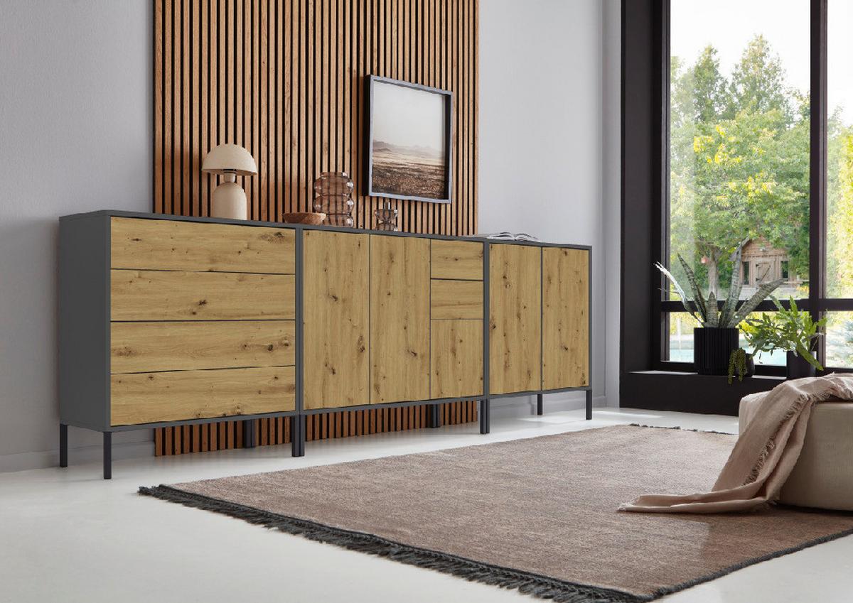 Sideboard Mailand Anthr./eiche Dekor B: 263,5cm - Anthrazit/Eiche Artisan, MODERN, Holzwerkstoff (263,5/86/33cm) - MID.YOU