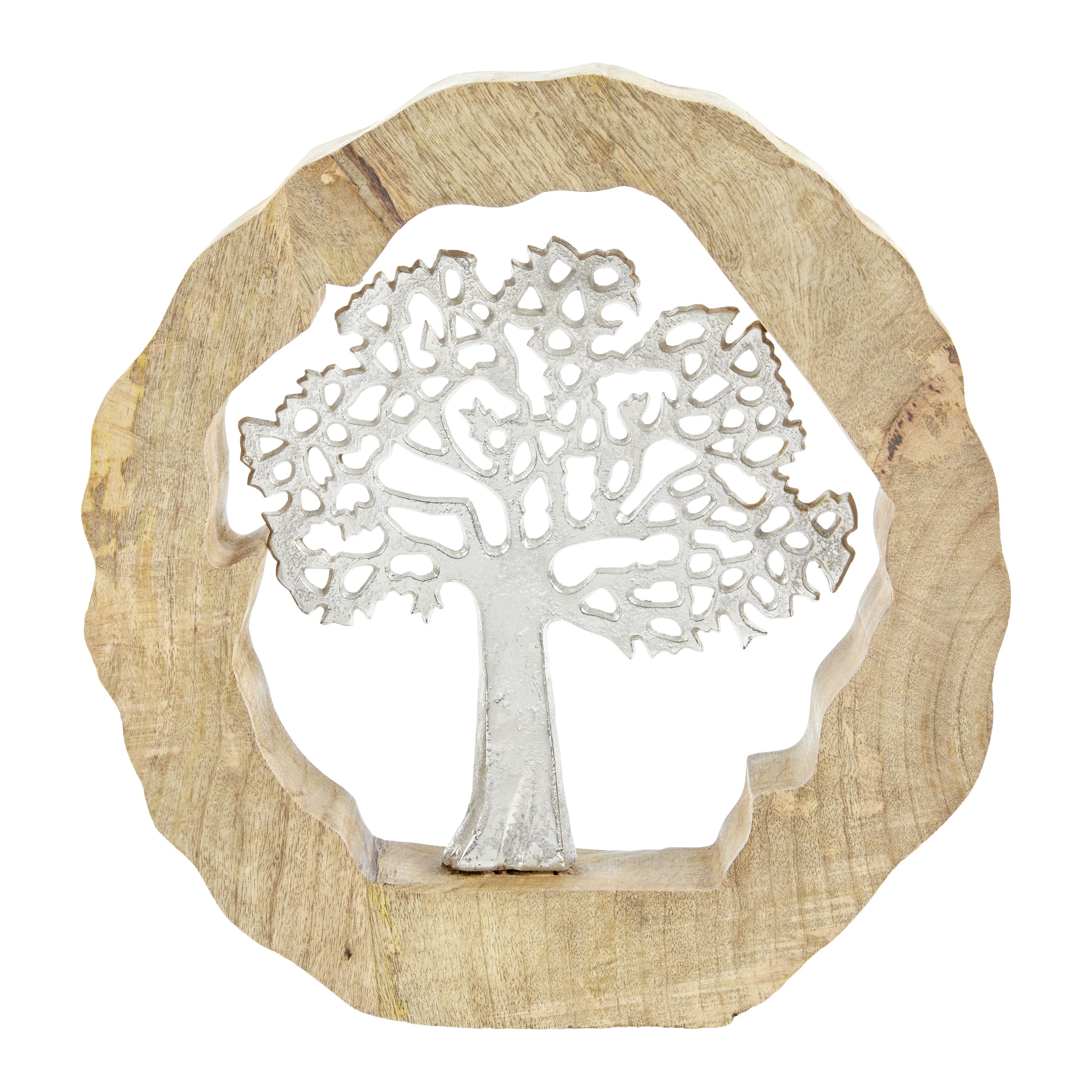 Dřevěná Dekorace Tree - barvy stříbra/přírodní barvy, kov/dřevo (31/5/34cm)