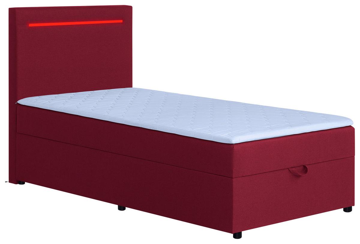 Boxbett Pisa 100 Led 100x200 Rot - Rot/Schwarz, MODERN, Holzwerkstoff/Textil (100/200cm) - MID.YOU