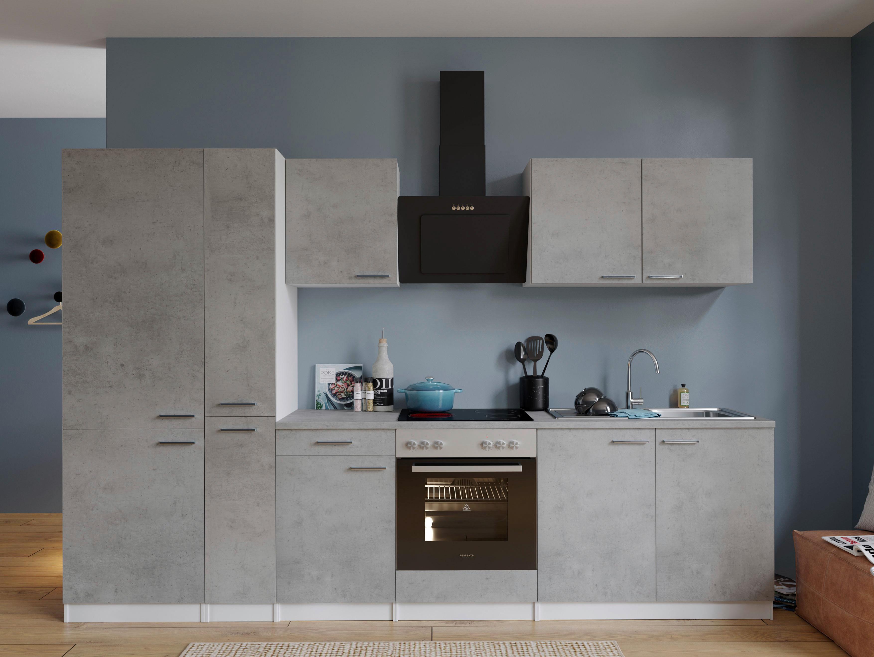Küchenblock Malia B: 300 cm Grau, mit Geräte - Weiß/Grau, Basics, Holzwerkstoff (300cm) - Respekta