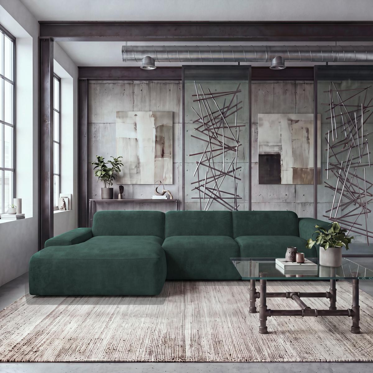 ECKSOFA Hannah Grün 170x343 cm - Schwarz/Grün, Design, Textil (170/343cm) - MID.YOU