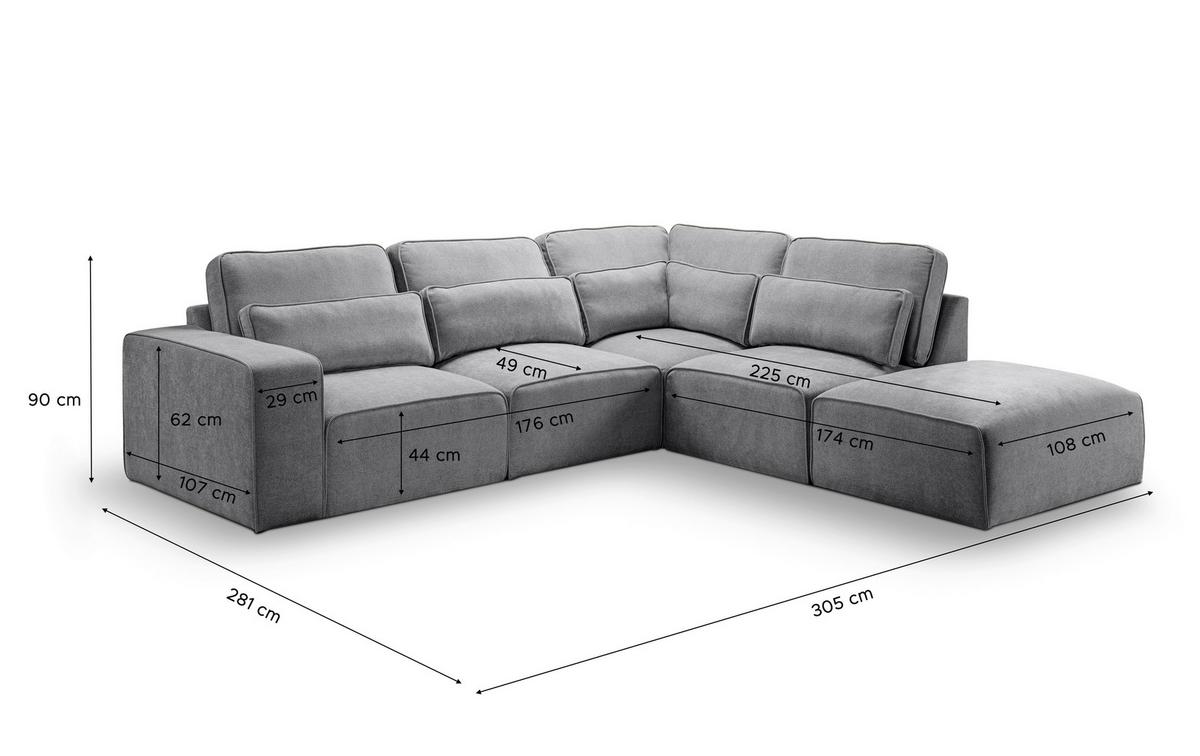 Ecksofa Lux Grau S: 305x281cm - Beige/Schwarz, Basics, Holz/Textil (305/281cm) - MID.YOU