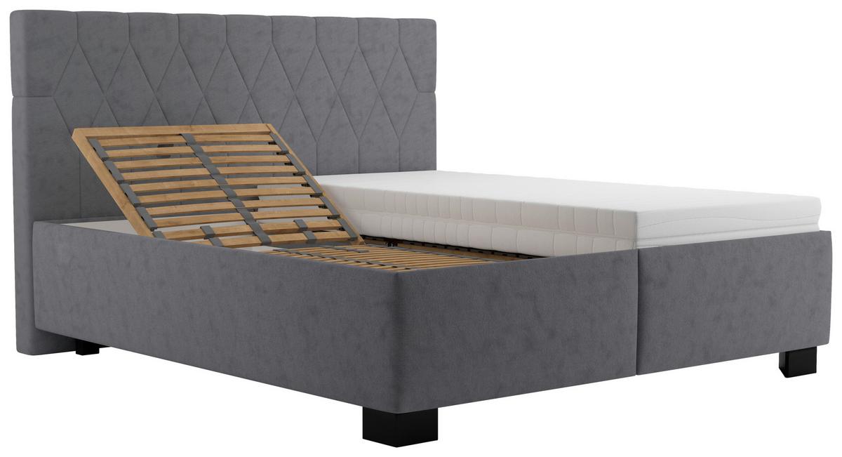 Čalúnená posteľ FERAMA 180x200 cm, tmavosivá - čierna/prírodná farba, Modern, drevo/textil (180/200cm)