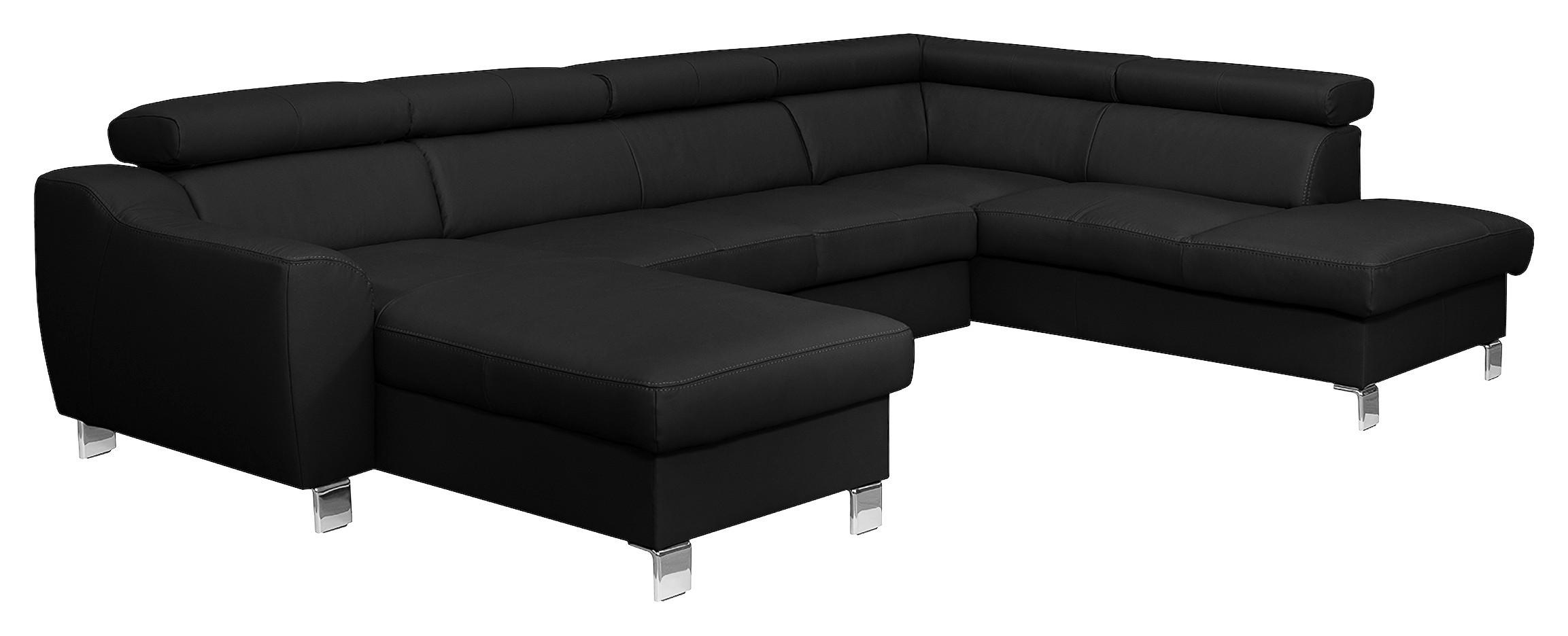 Wohnlandschaft Aspen Lederlook Schwarz 91x315x208 Cm - Chromfarben/Schwarz, Design, Leder/Textil (91/315/208cm) - Livetastic