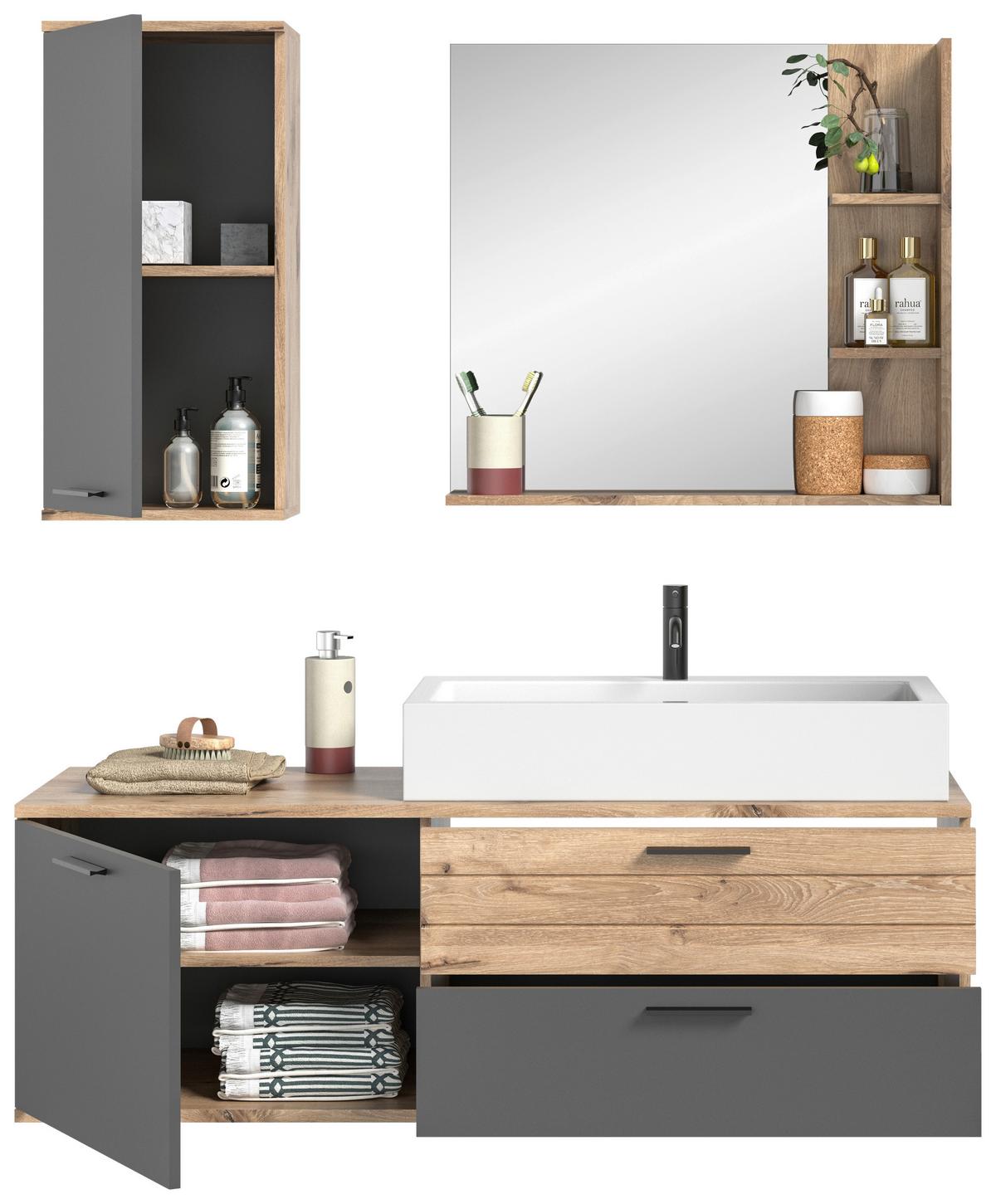 Badezimmer Mason Eiche Dekor Grau - Eichefarben/Weiß Hochglanz, MODERN, Glas/Keramik (140cm) - MID.YOU