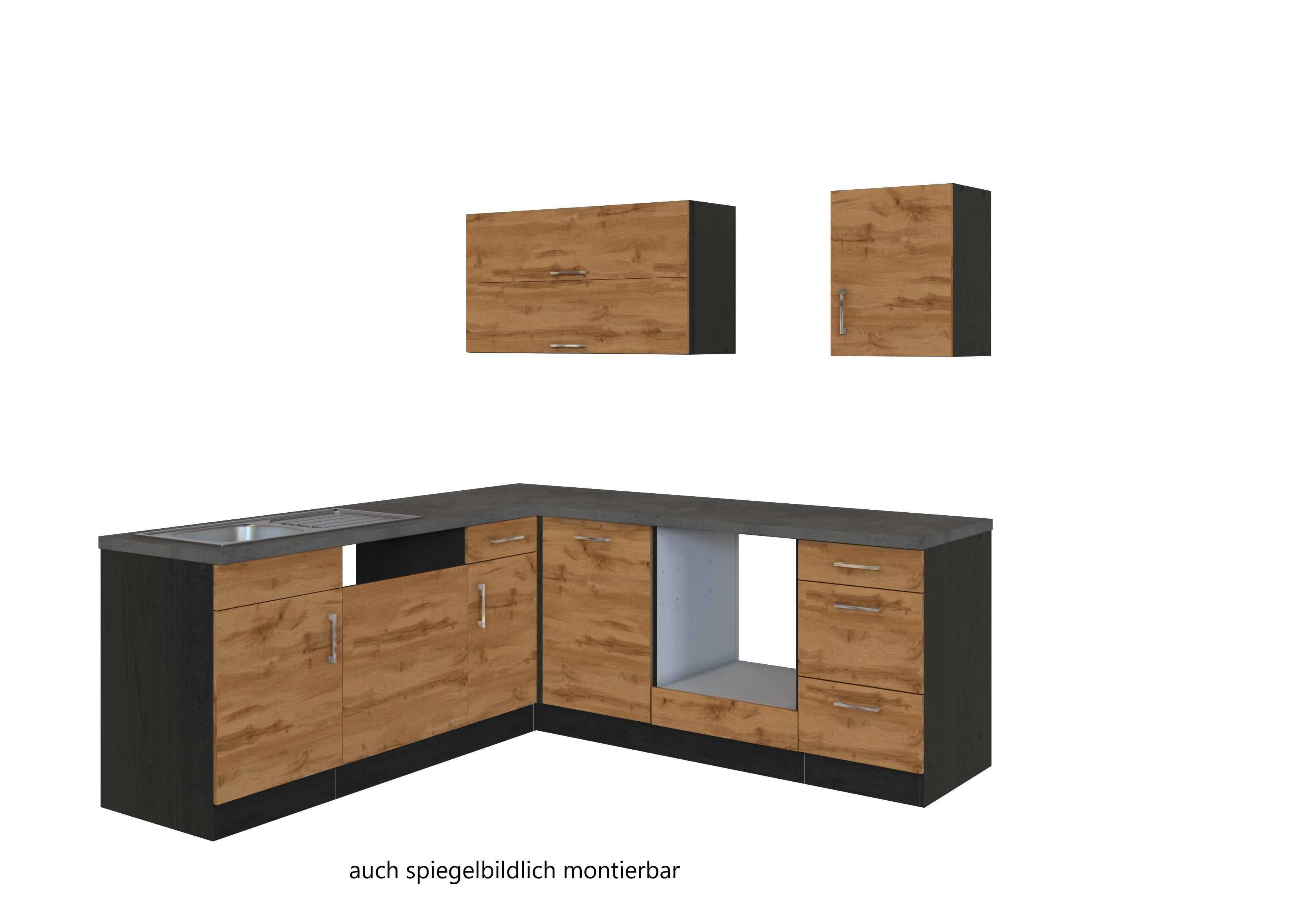 Eckküche Winkelblock ohne Geräte 210x150 cm Eichefarben - Eichefarben/Anthrazit, MODERN, Holzwerkstoff (210/210cm) - Held