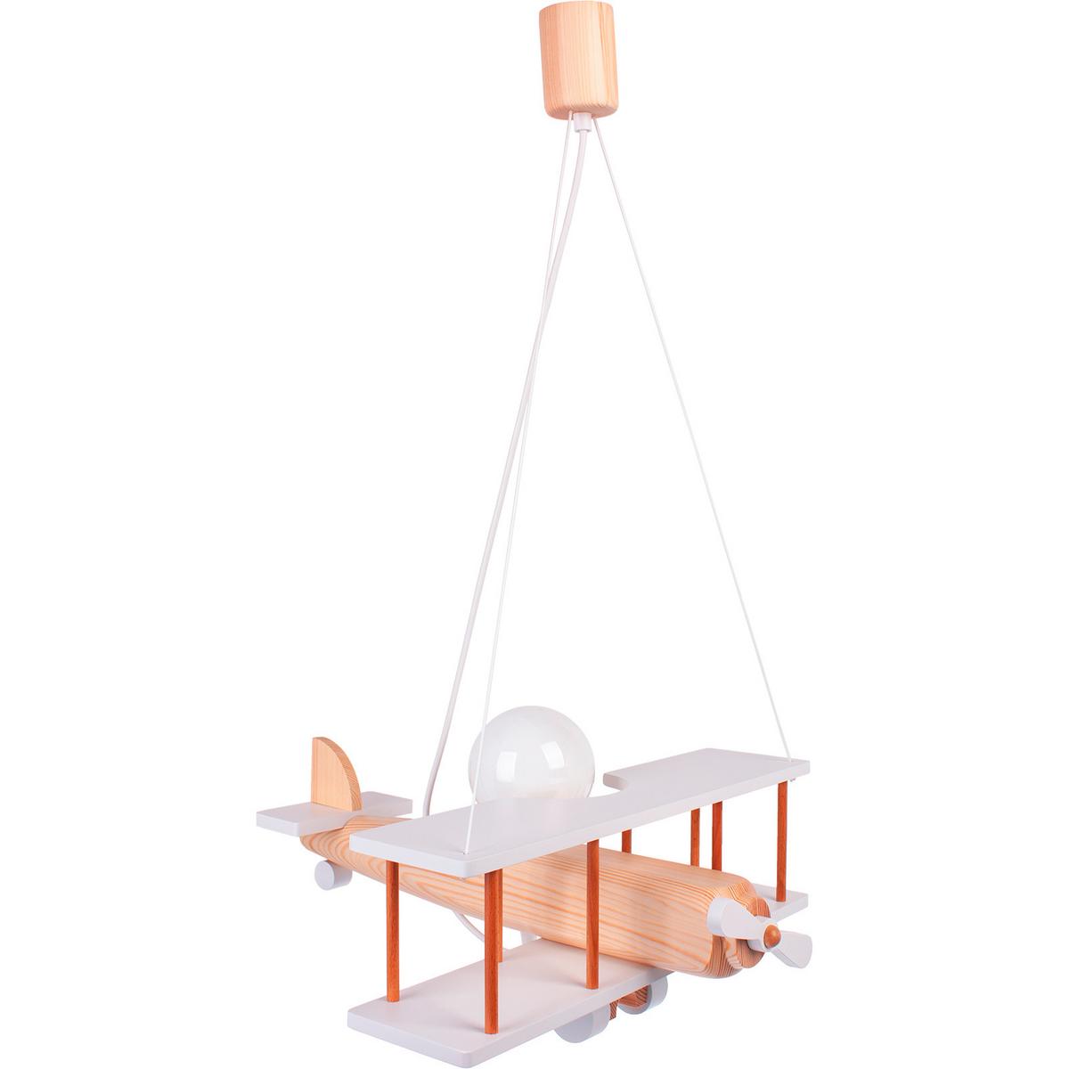 Kinderhängeleuchte Flugzeug H: 75 cm 1-Flammig - Naturfarben/Weiß, KONVENTIONELL, Holz (42/75/45cm)