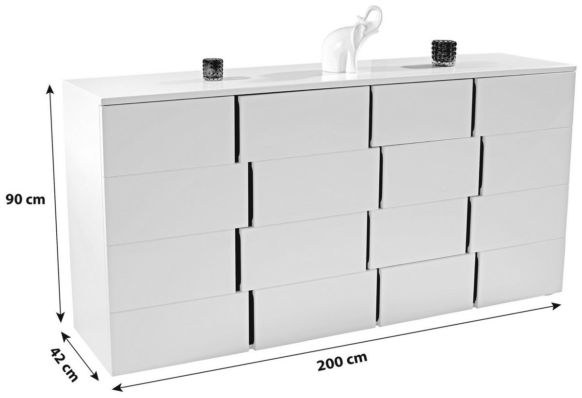 Kommode grifflos B 200cm Split, Weiß/Schwarz - Alufarben/Schwarz, MODERN, Holzwerkstoff (200/90/42cm)