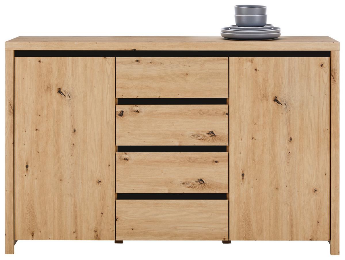 Široká komoda Larios, š: 143 cm - černá/dub artisan, Moderní, kompozitní dřevo (143/91/40cm) - Mömax