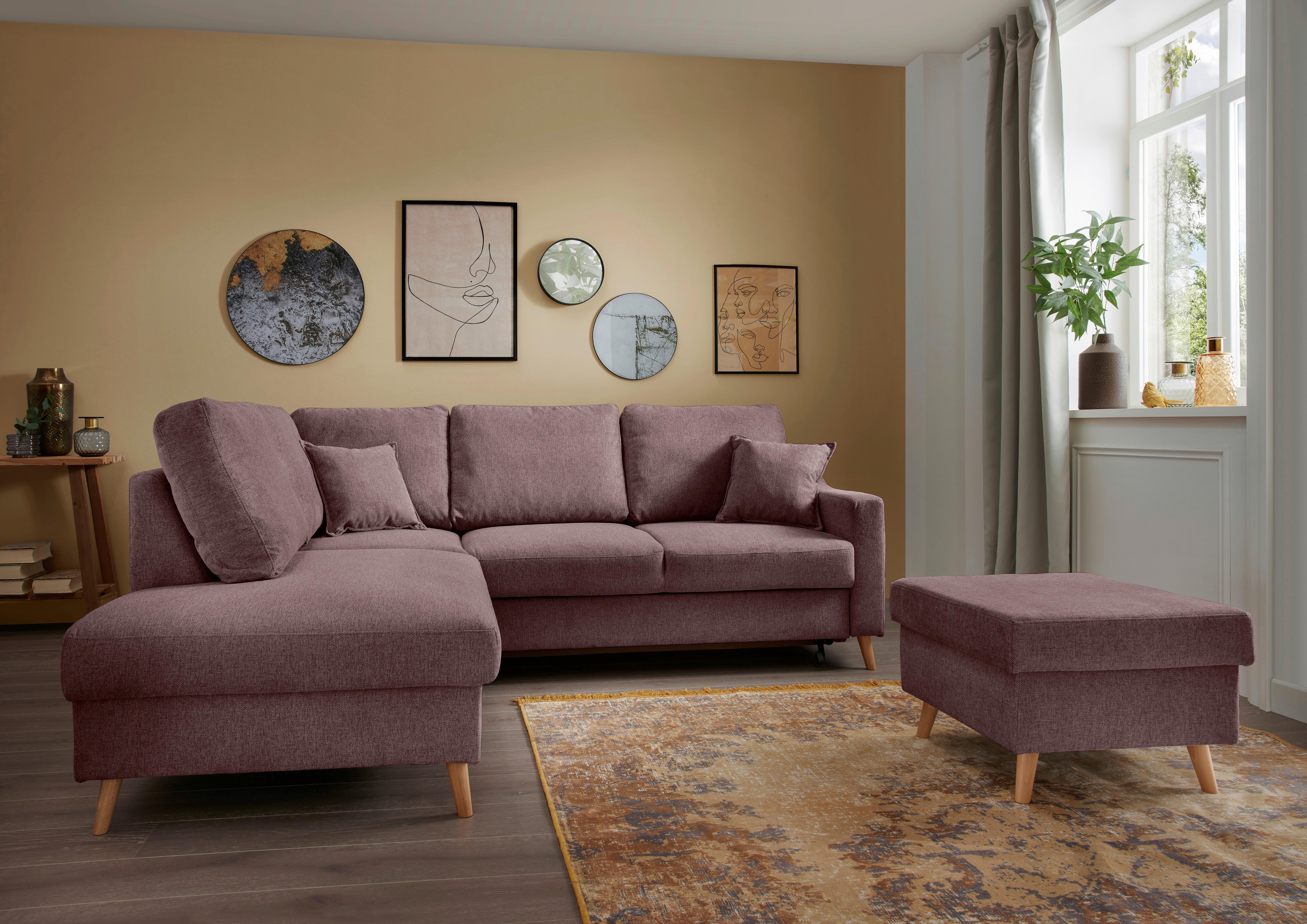 Ecksofa mit Schlaffunktion Valentina mit Kissen Bordeaux - Bordeaux/Naturfarben, KONVENTIONELL, Textil (200/230cm) - P & B