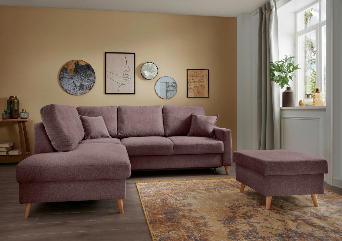 Ecksofa mit Schlaffunktion Valentina mit Kissen Bordeaux - Bordeaux/Naturfarben, KONVENTIONELL, Textil (200/230cm) - P & B