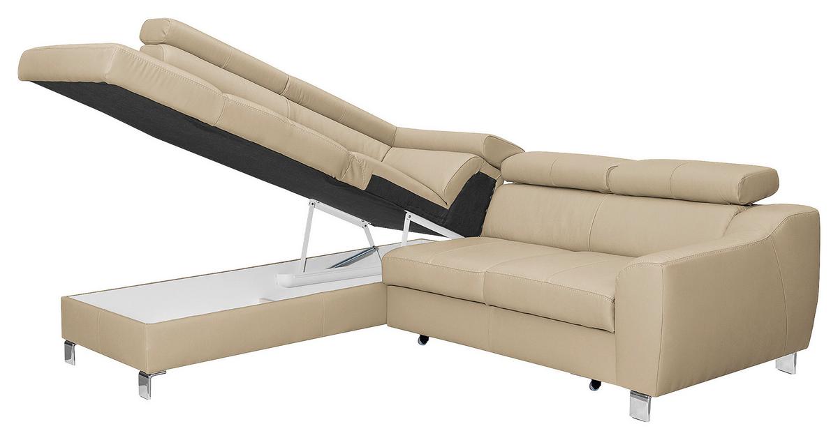 Ecksofa Aspen Beige S: 208 Cm - Chromfarben/Beige, Design, Leder/Textil (208/245cm) - Livetastic