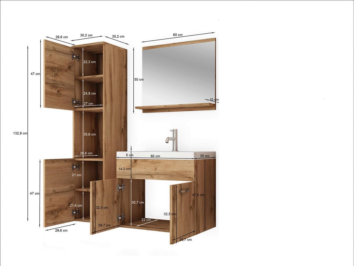Badmöbel-Set 4-Tlg. Montreal Beige/Kaschmir B: 90,2 cm - Kaschmir/Beige, LIFESTYLE, Holzwerkstoff (90,2/132,8/35cm) - P & B