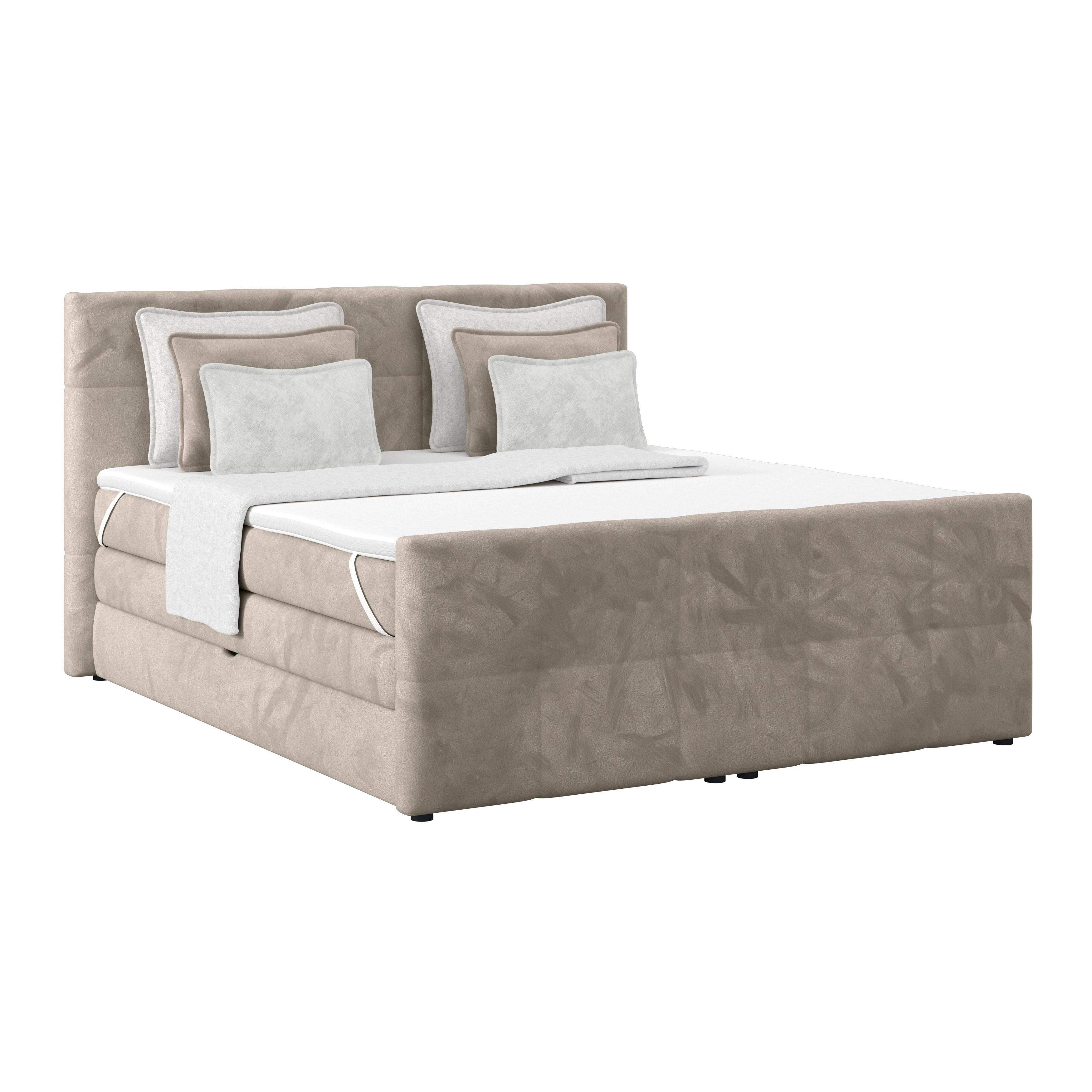 Boxspringbett mit Topper und Bettkasten 180x200 cm Medino - Taupe, KONVENTIONELL, Holz/Holzwerkstoff (180/200cm) - Luca Bessoni