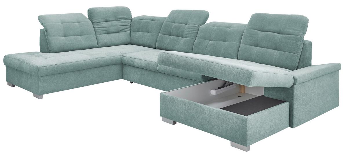 Wohnlandschaft Zira Mit Schlaffunktion Mintgrün - Chromfarben/Mintgrün, Design, Textil (212/330/169cm) - Livetastic