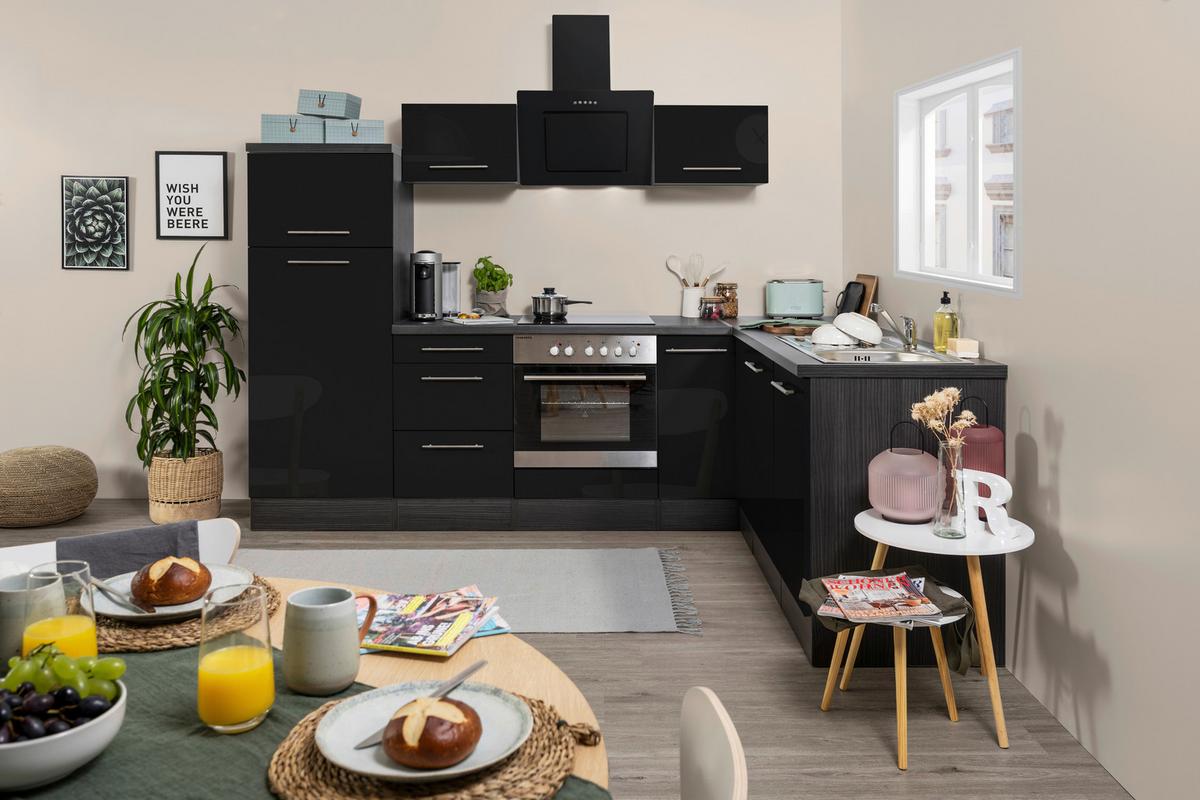 Eckküche mit Geräten 260x200 cm Schwarz - Eichefarben/Schwarz, KONVENTIONELL, Holzwerkstoff (260/200cm) - Respekta