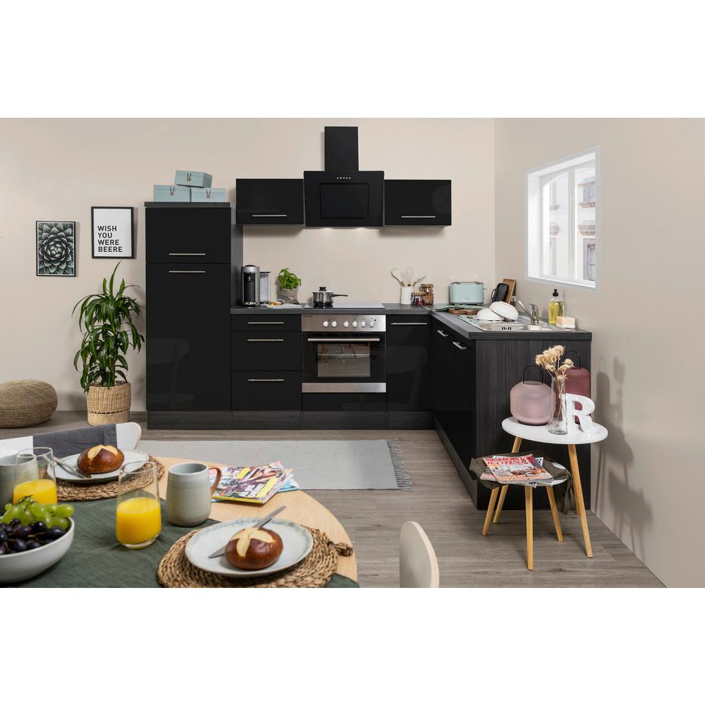 Eckküche mit Geräten 260x200 cm Schwarz