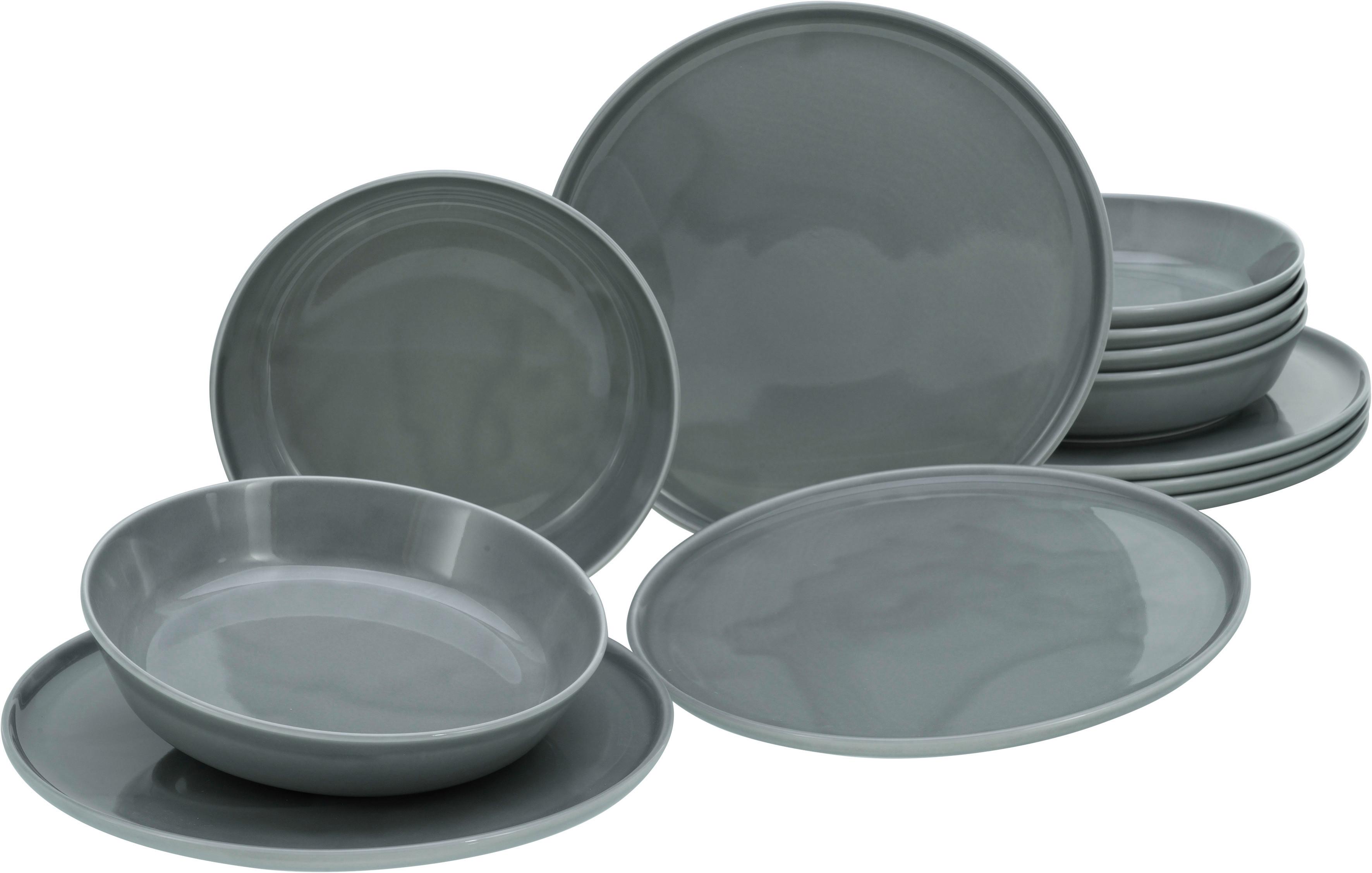 Jídelní souprava 12-dílná - šedá, Basics, keramika (29/25/30cm) - Creatable