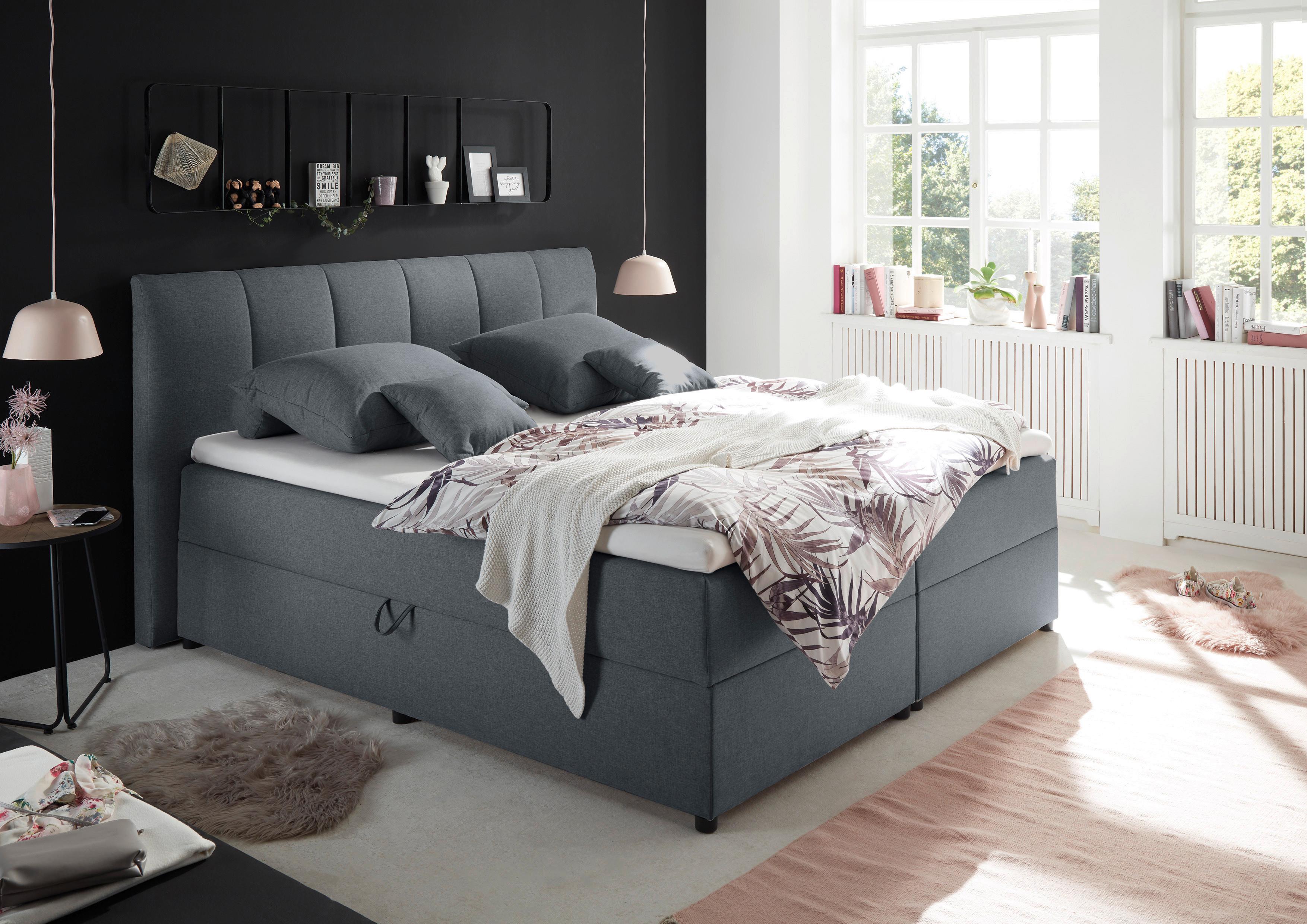 Boxspring posteľ GRANADA antracitová 180x200 cm - čierna/antracitová, Basics, textil/plast (180/200cm) - MID.YOU